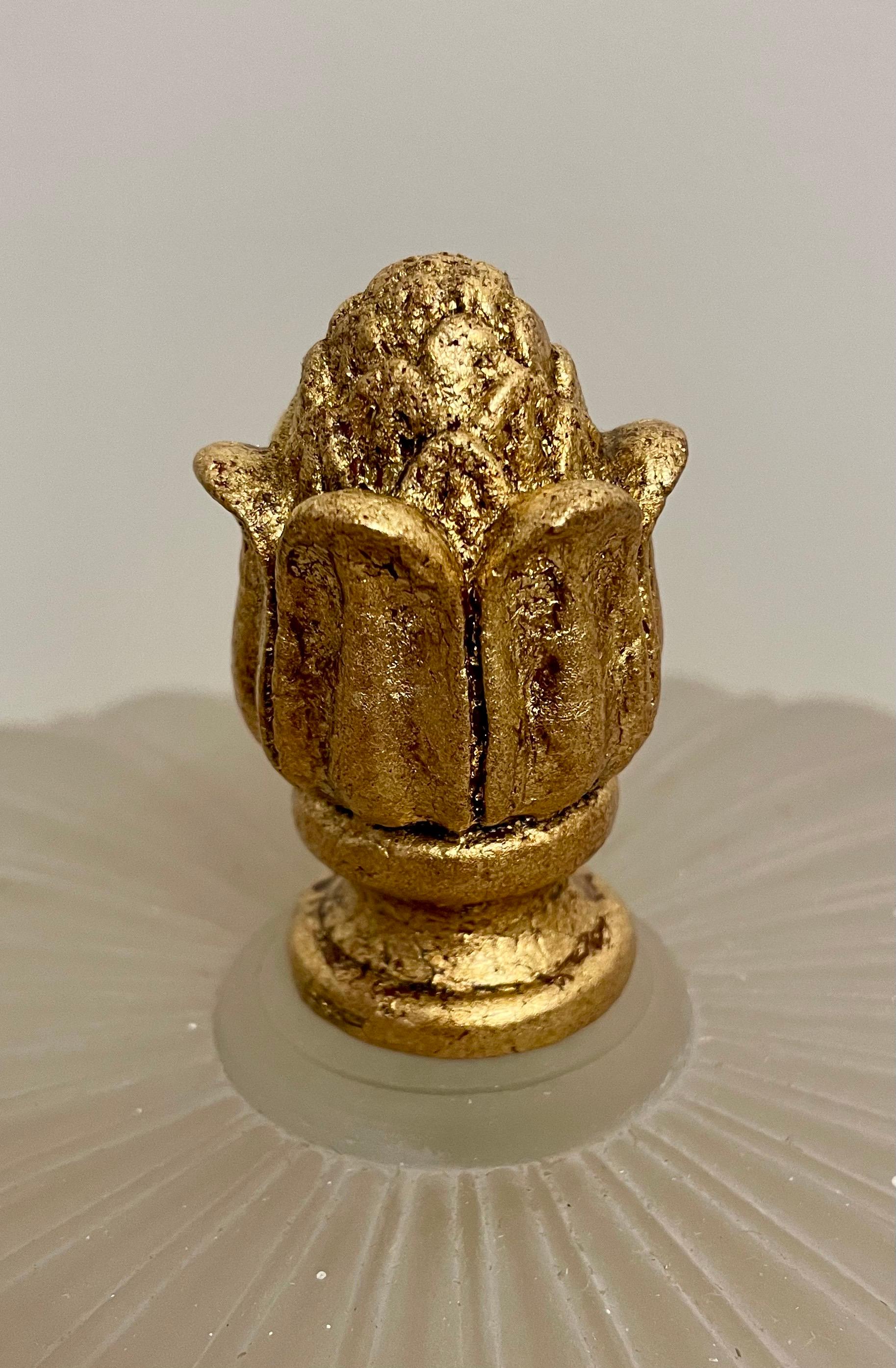 Large Vintage Cast Gilt Finish Flush Mount Chandelier In Good Condition For Sale In New York, NY
