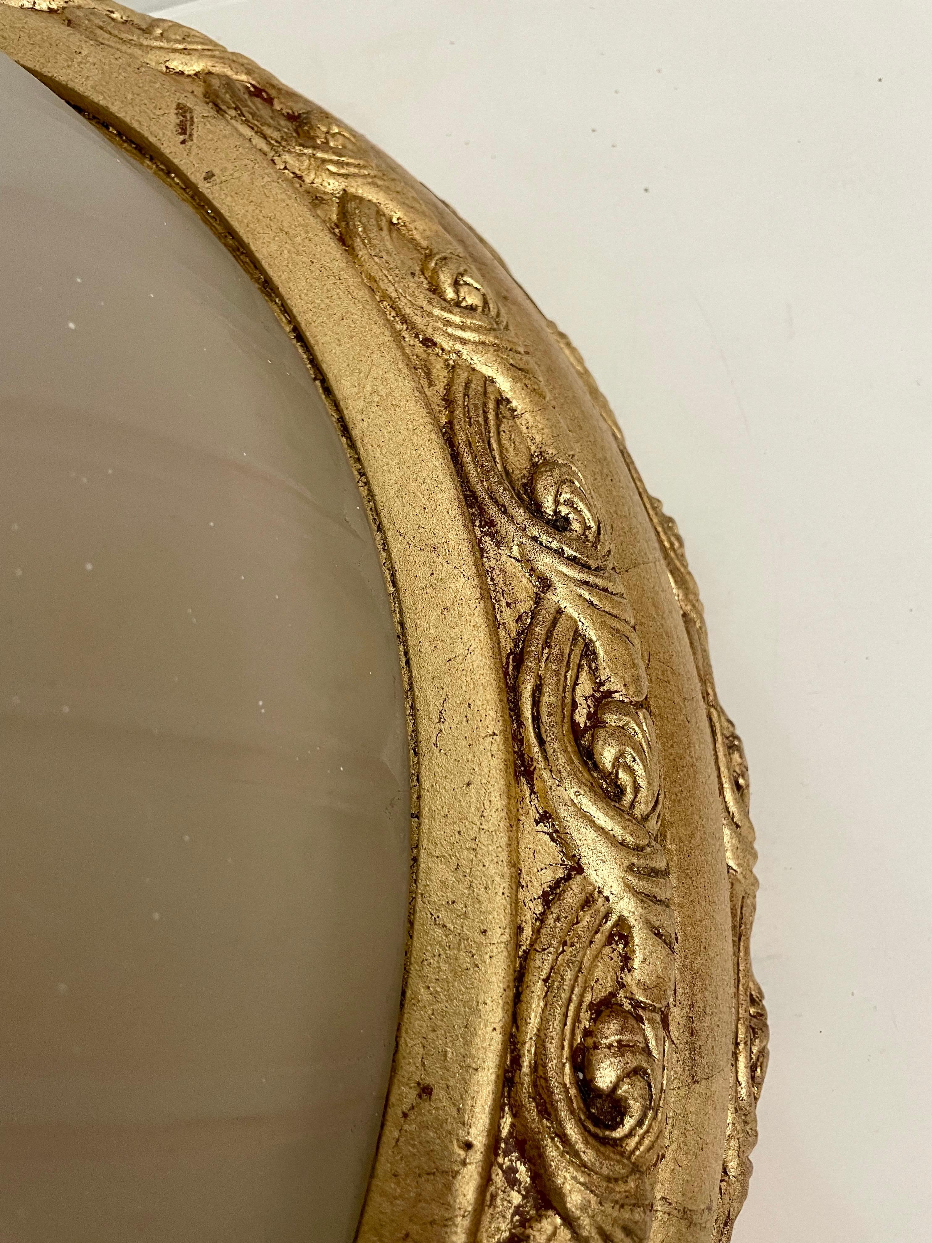 Art Glass Large Vintage Cast Gilt Finish Flush Mount Chandelier For Sale