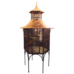 Grande cage à oiseaux vintage en fonte et cuivre