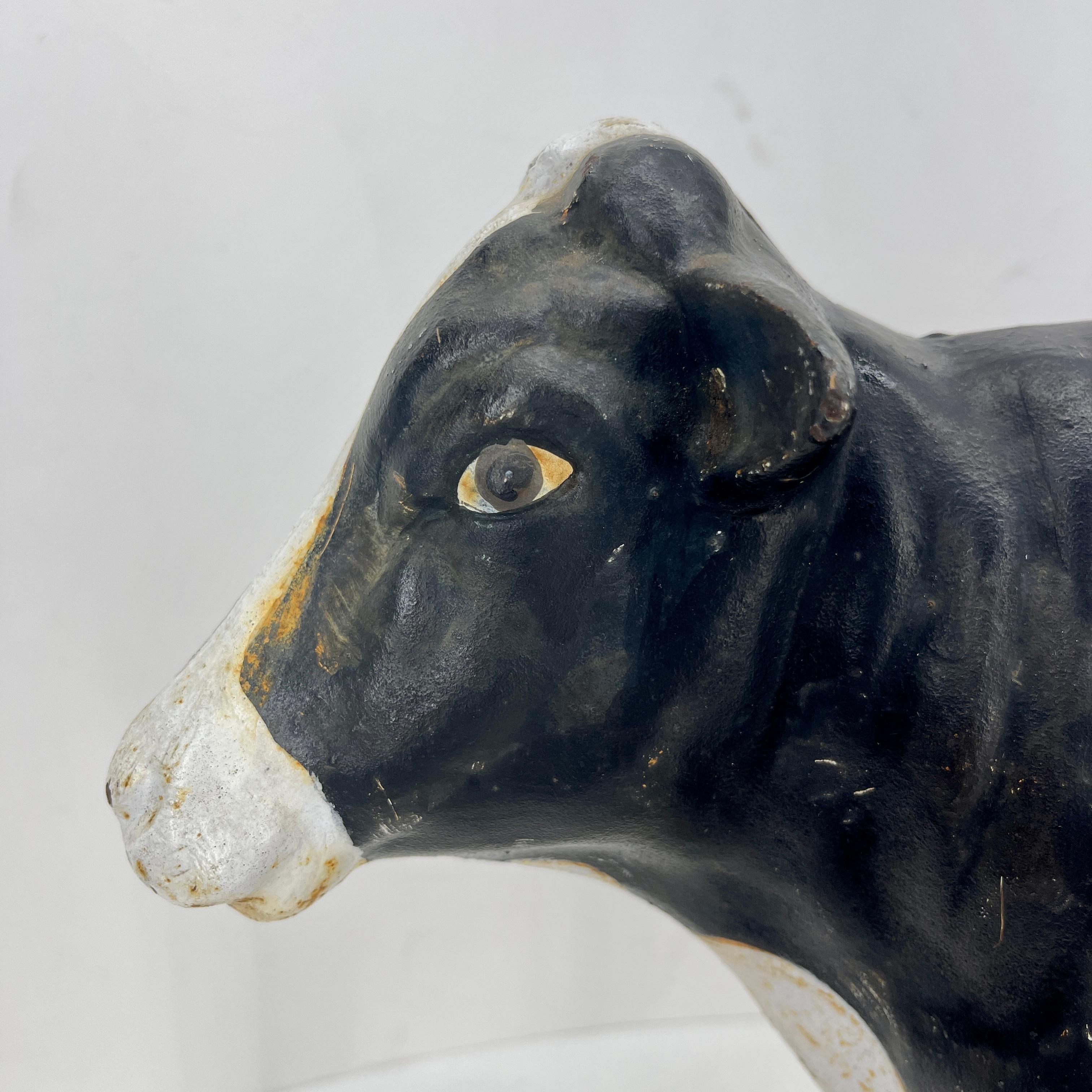 Grande tirelire vintage en fonte noire et blanche vache cochonne 2