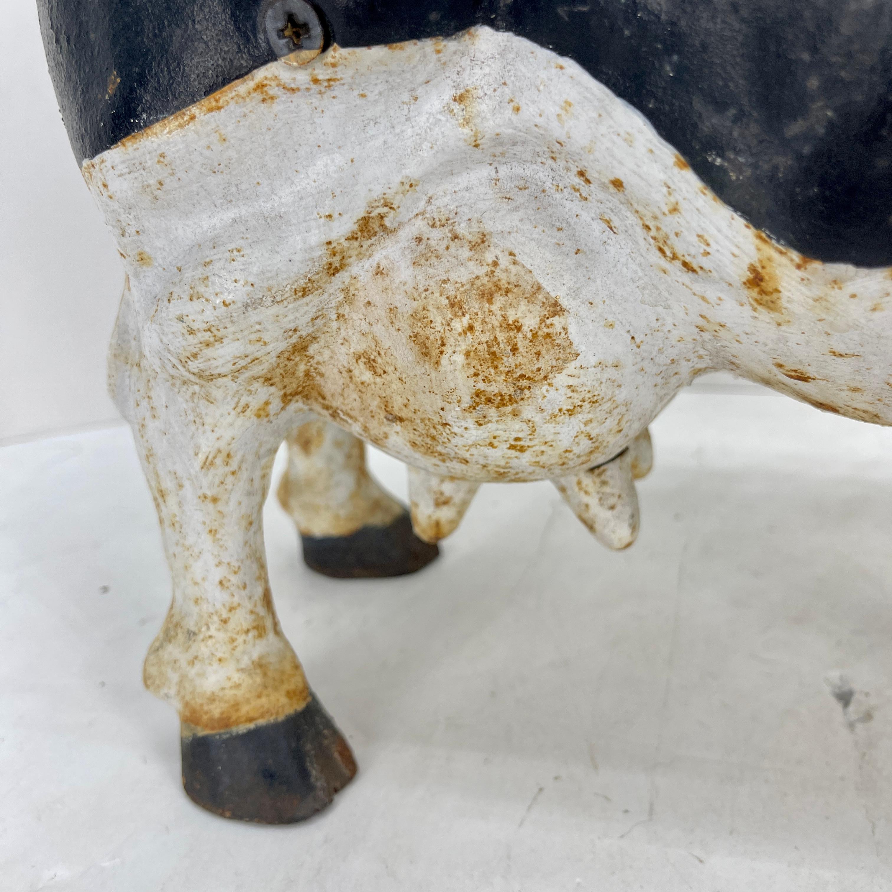 Grande tirelire vintage en fonte noire et blanche vache cochonne 4