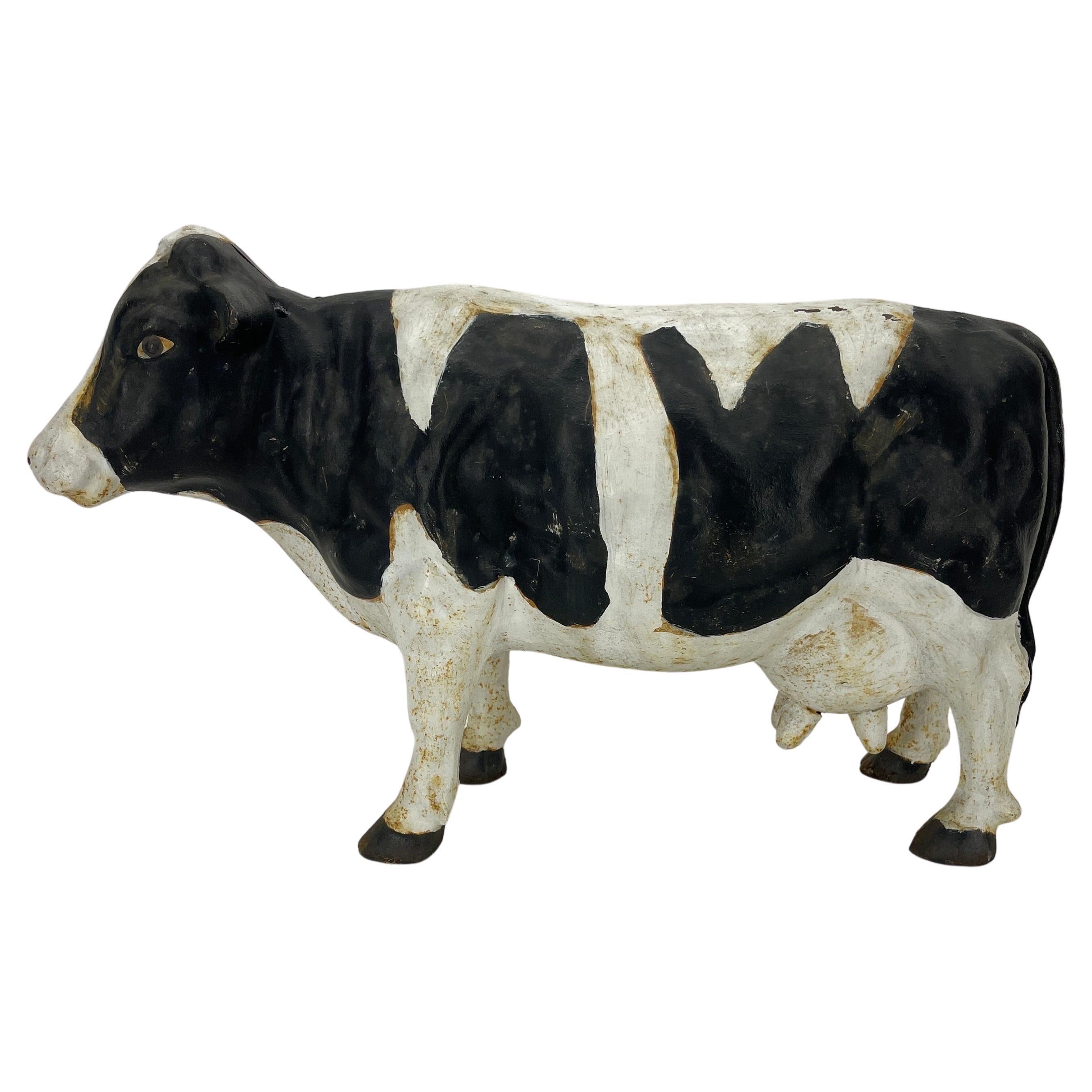 American Large Vintage Cast Iron Black and White Piggy Money Bank Cow