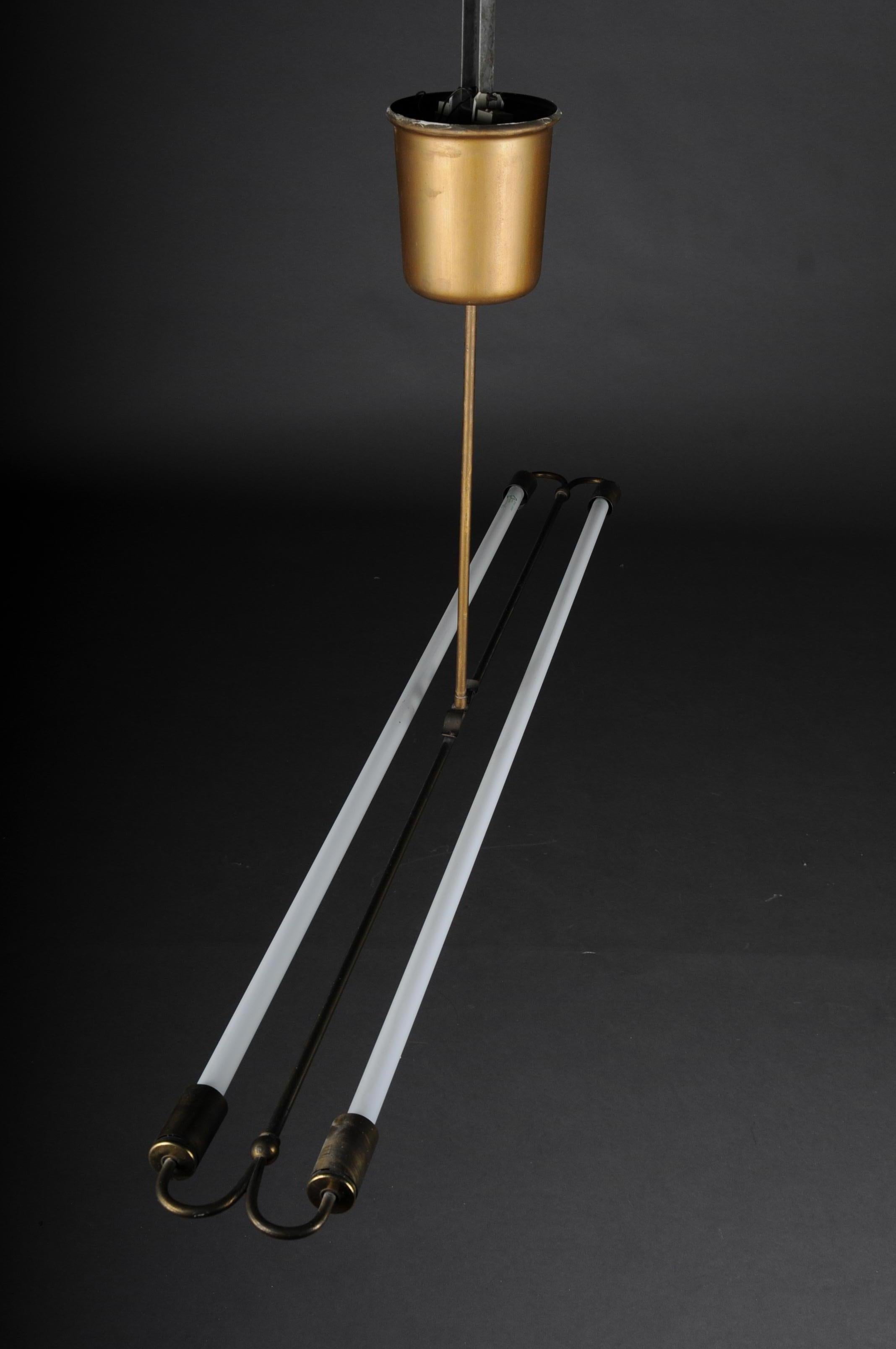 Große große Vintage-Deckenleuchte, Deckenlampe aus Messing mit Neonröhre, 1950er Jahre im Angebot 2