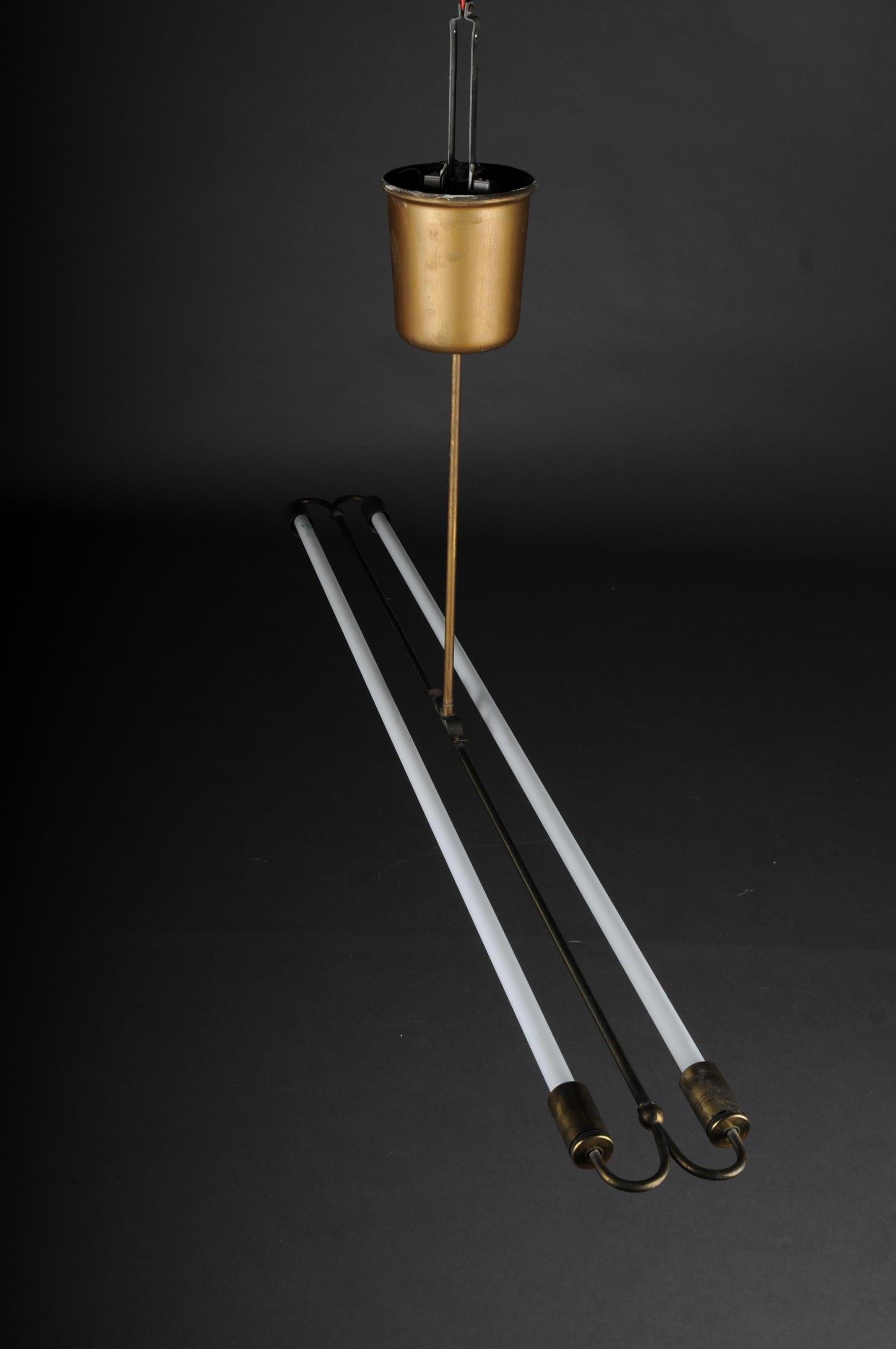 Große große Vintage-Deckenleuchte, Deckenlampe aus Messing mit Neonröhre, 1950er Jahre im Angebot 5