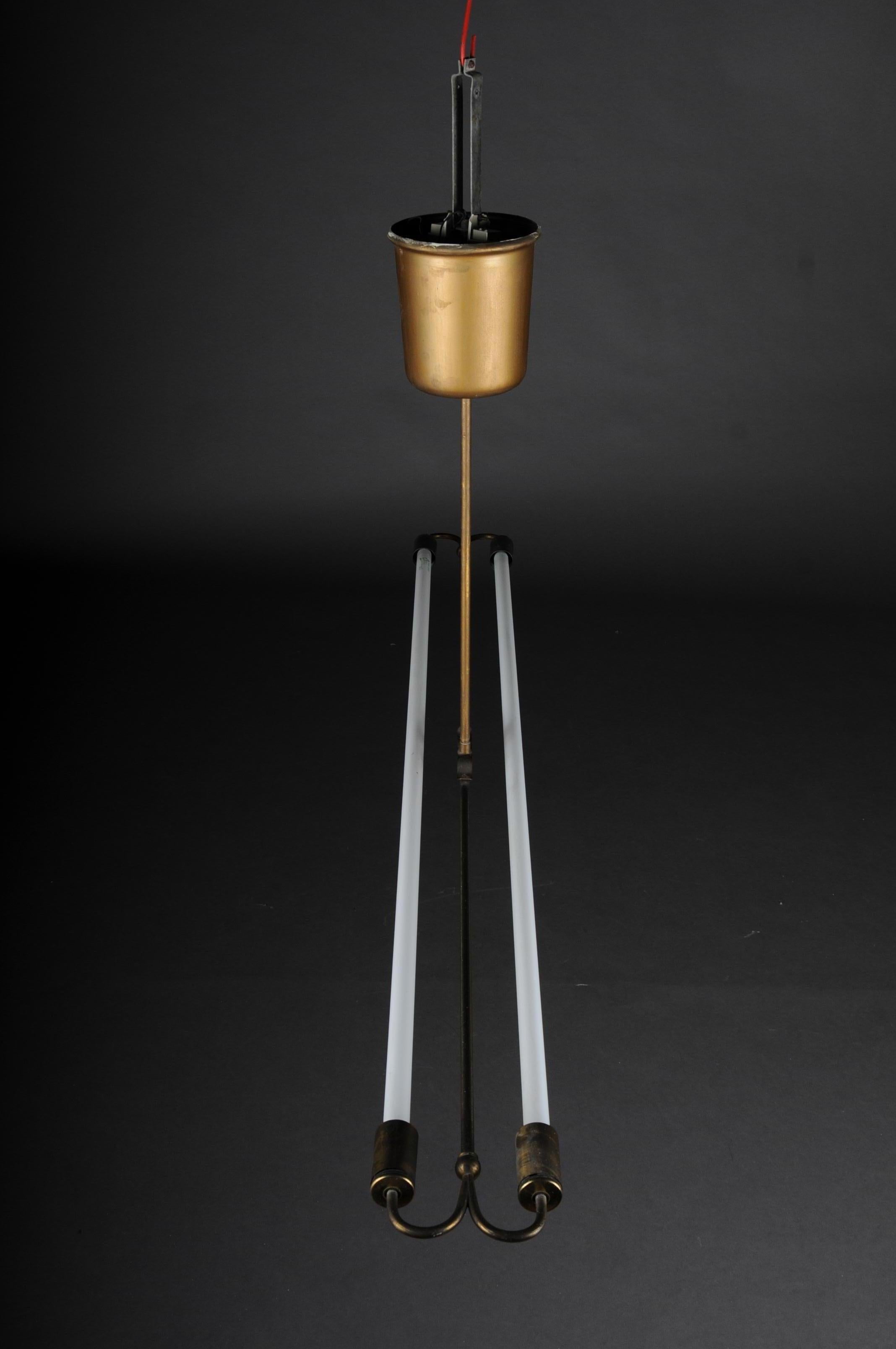 Große große Vintage-Deckenleuchte, Deckenlampe aus Messing mit Neonröhre, 1950er Jahre im Angebot 6