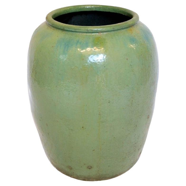 Large Vintage Celadon Glazed Vietnamese Water Jar For Sale
