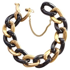 Large vintage 18k gold and black ceramic bracelet with curvy links