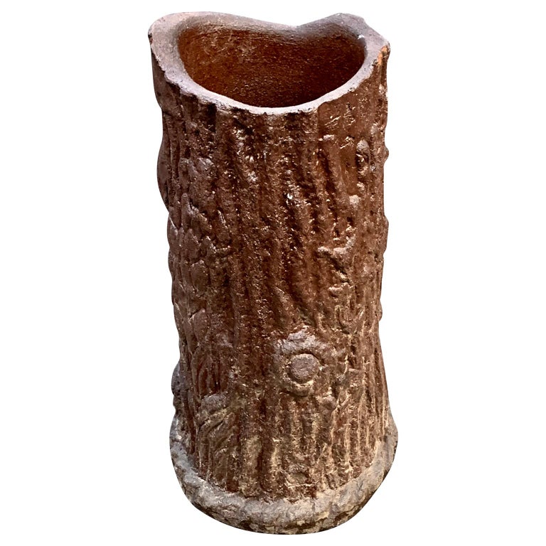 Large Vintage Ceramic Cold Painted Faux Bois Umbrella Stand