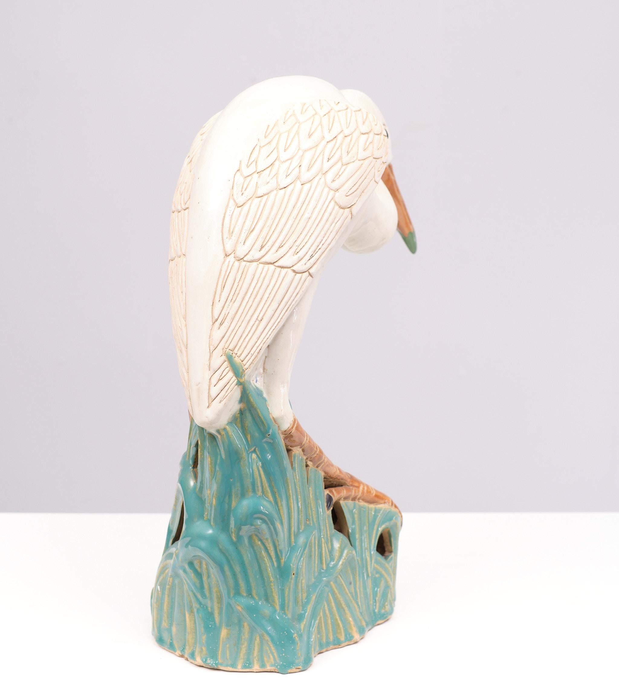Large  Vintage  Ceramic Heron Bird Sculpture  1970s  3