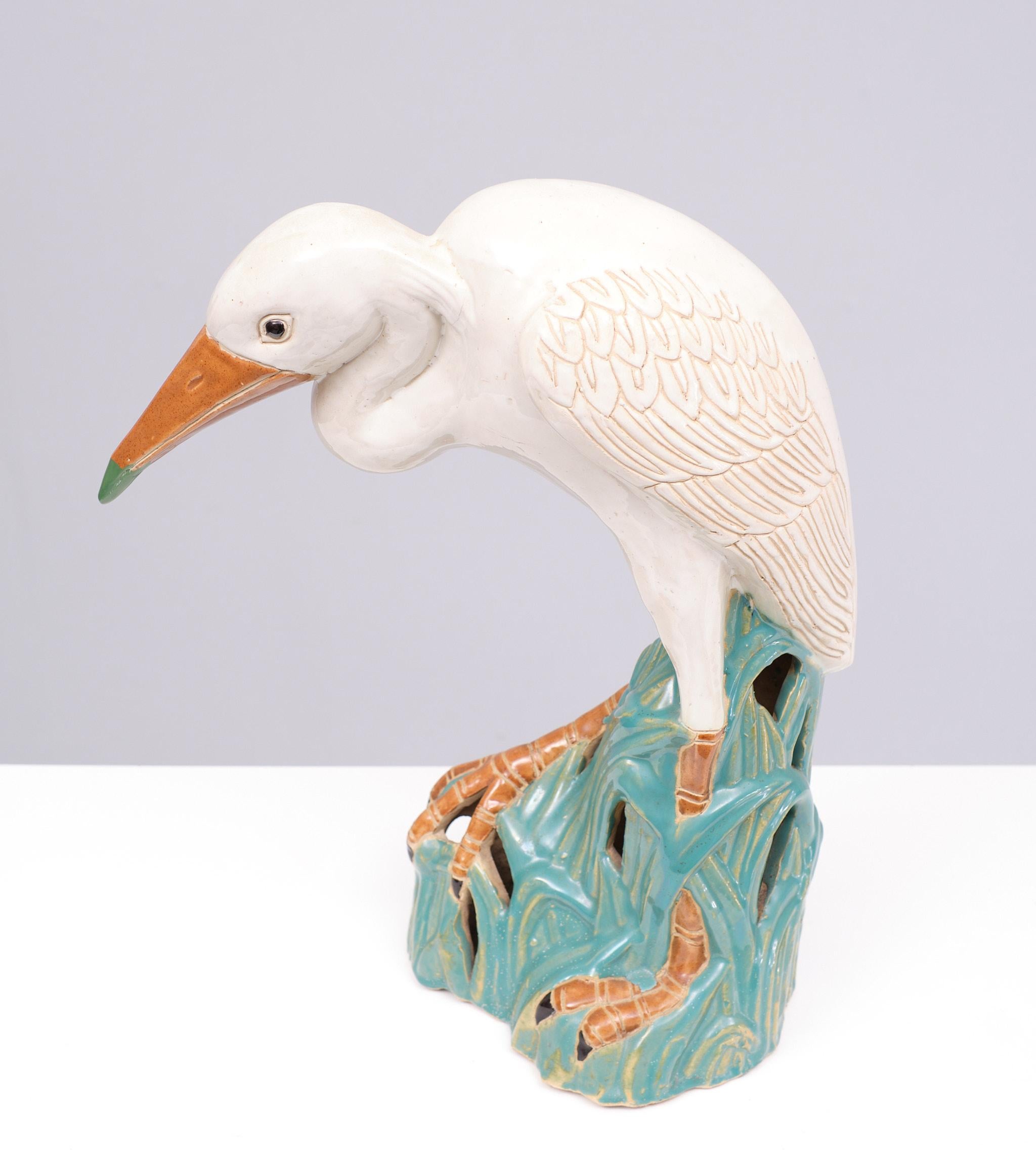 Italian Large  Vintage  Ceramic Heron Bird Sculpture  1970s 