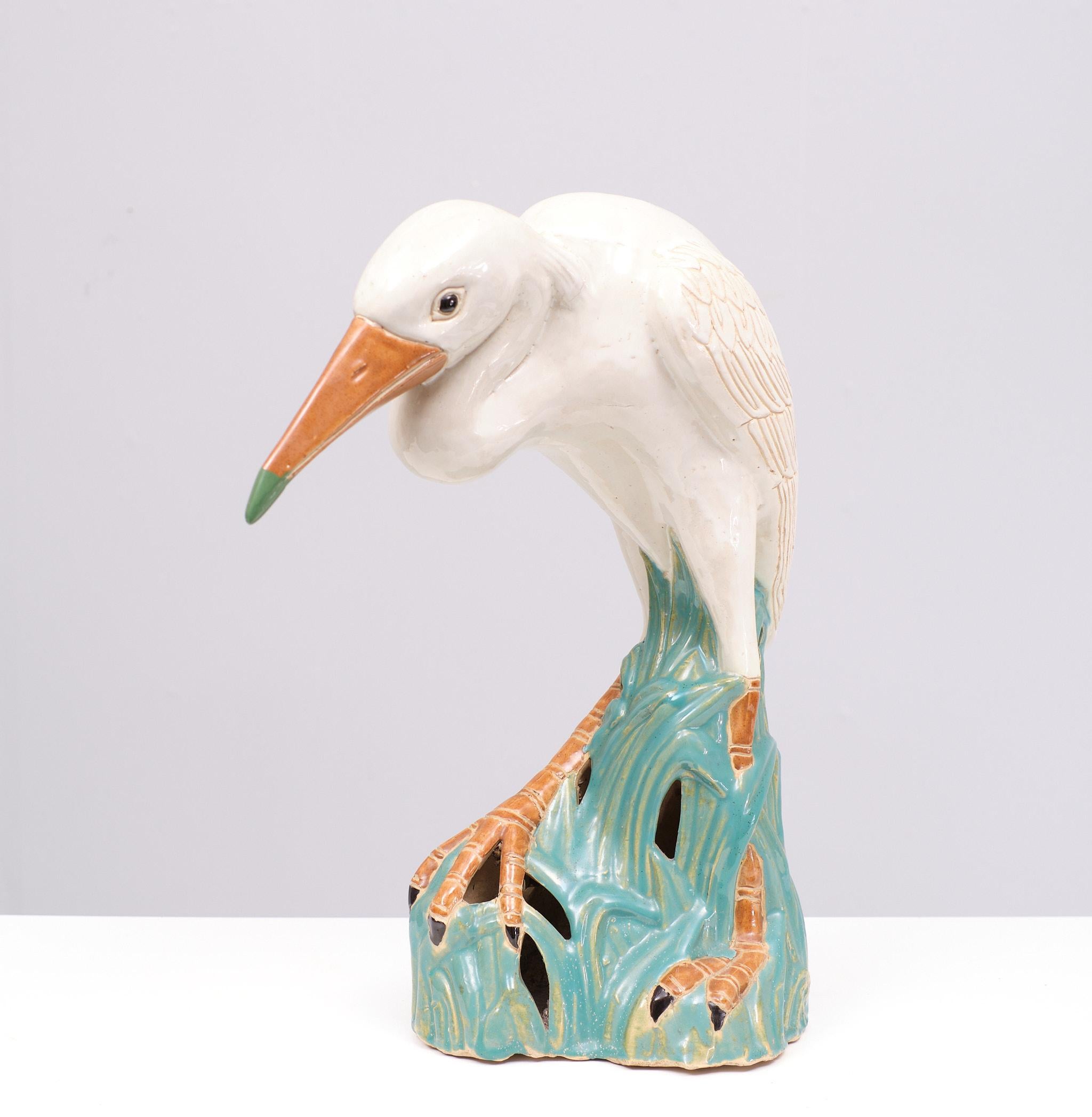 Large  Vintage  Ceramic Heron Bird Sculpture  1970s  In Good Condition In Den Haag, NL