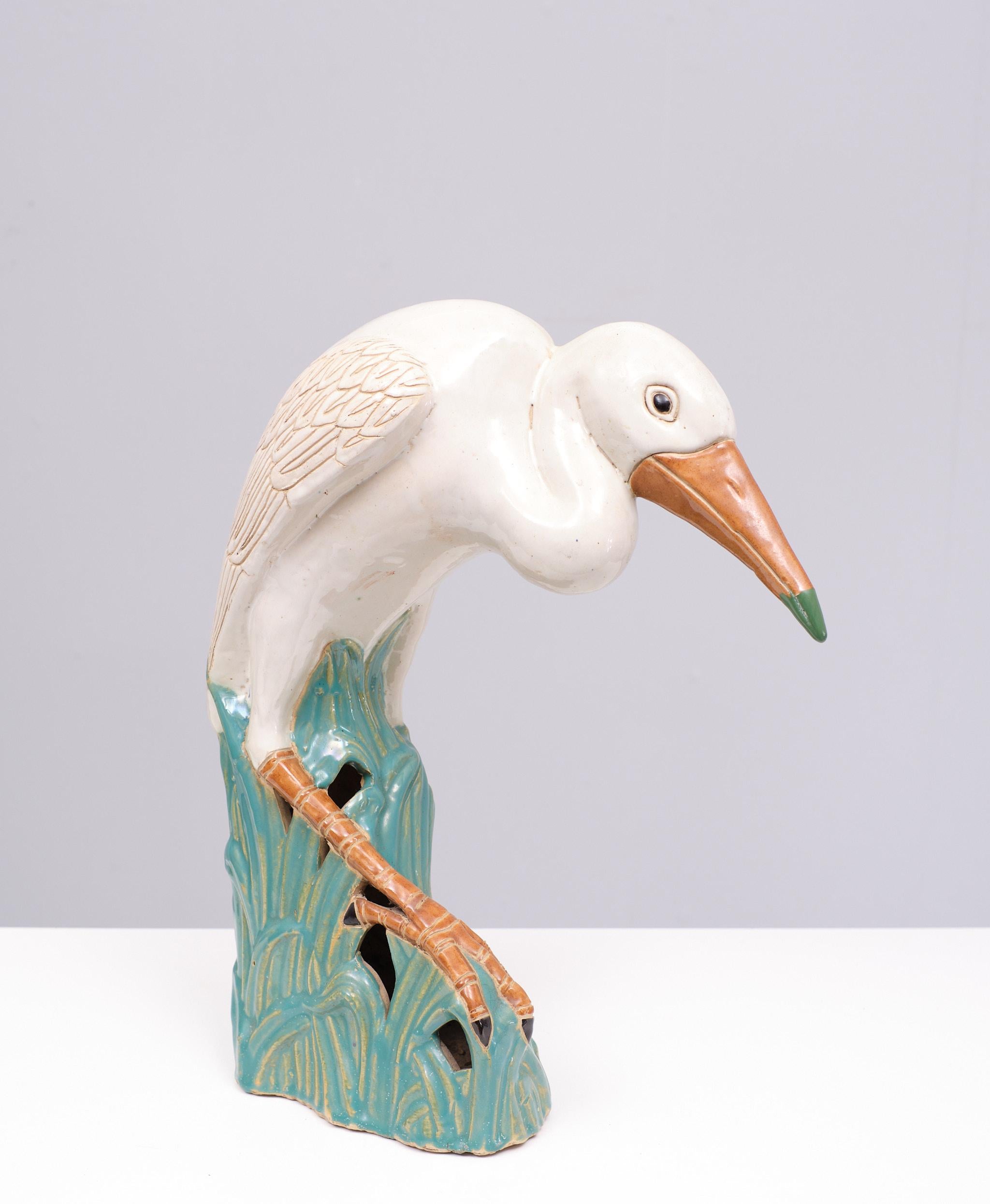 Large  Vintage  Ceramic Heron Bird Sculpture  1970s  1