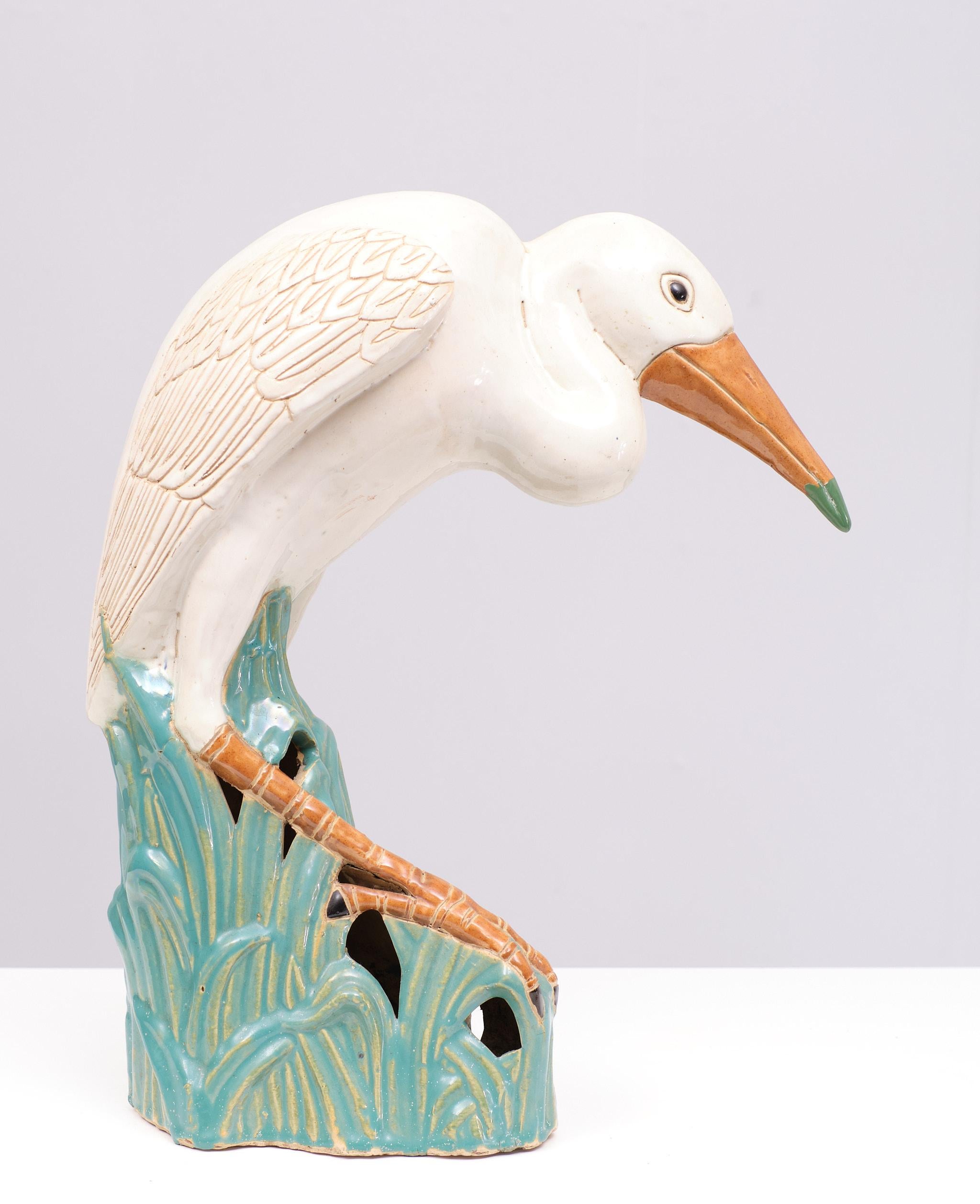 Large  Vintage  Ceramic Heron Bird Sculpture  1970s  2