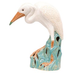 Large  Retro  Ceramic Heron Bird Sculpture  1970s 
