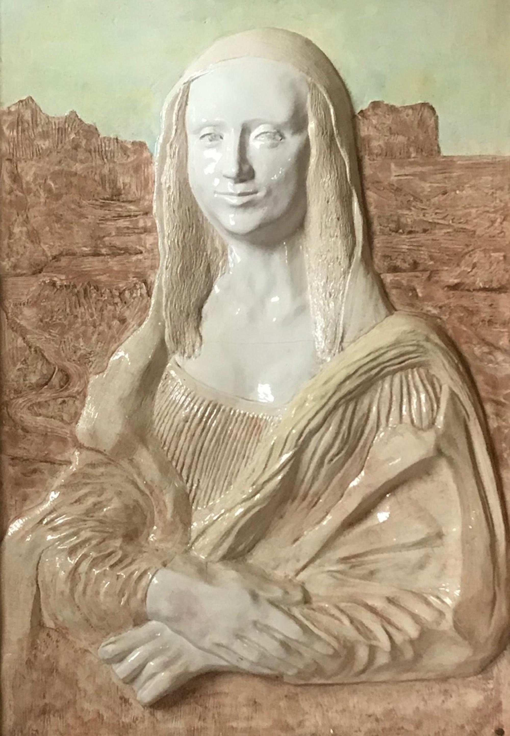 Modern Large Vintage Ceramic High Relief Portrait Mona Lisa