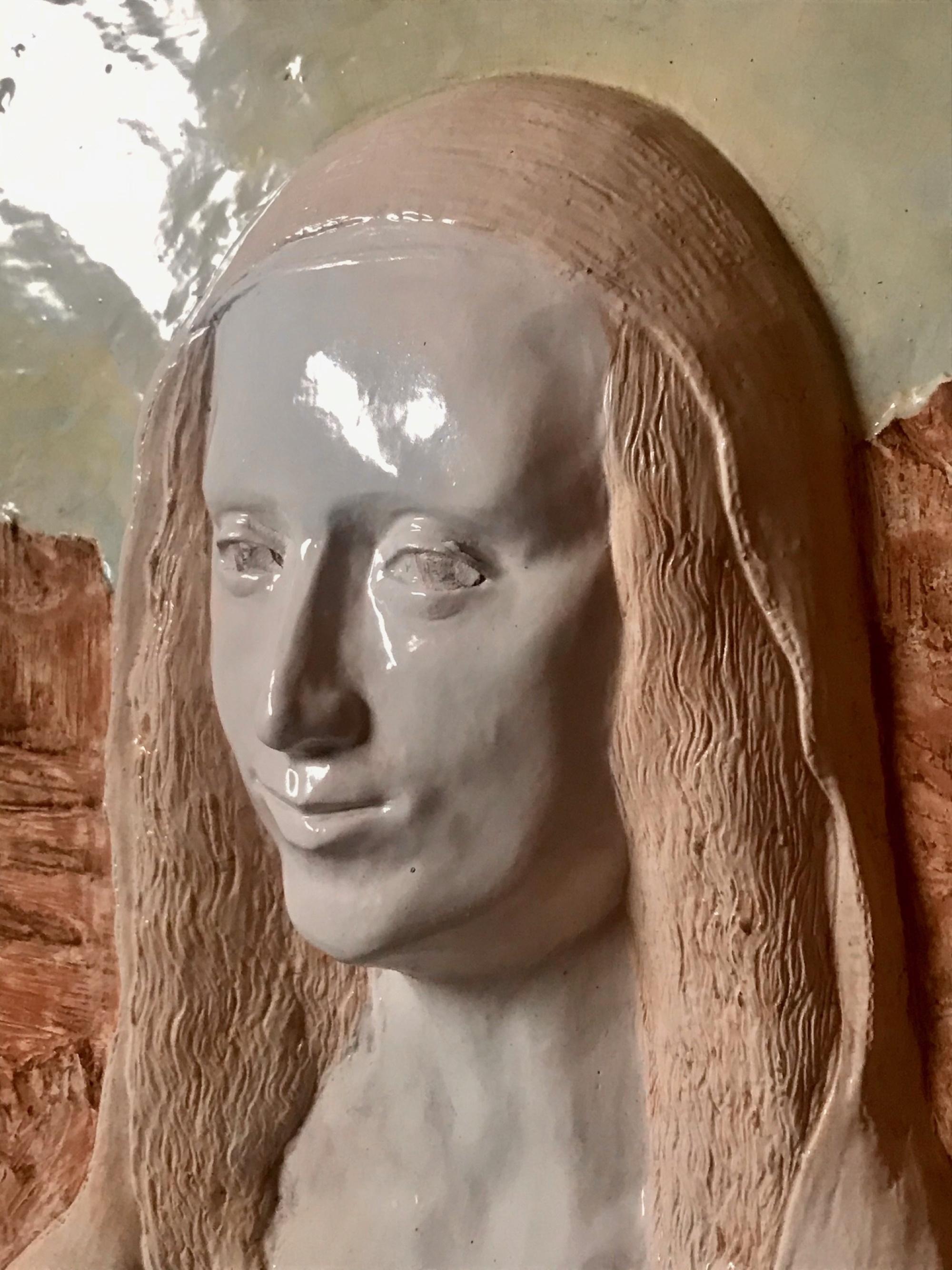 Large Vintage Ceramic High Relief Portrait Mona Lisa In Good Condition In Vero Beach, FL