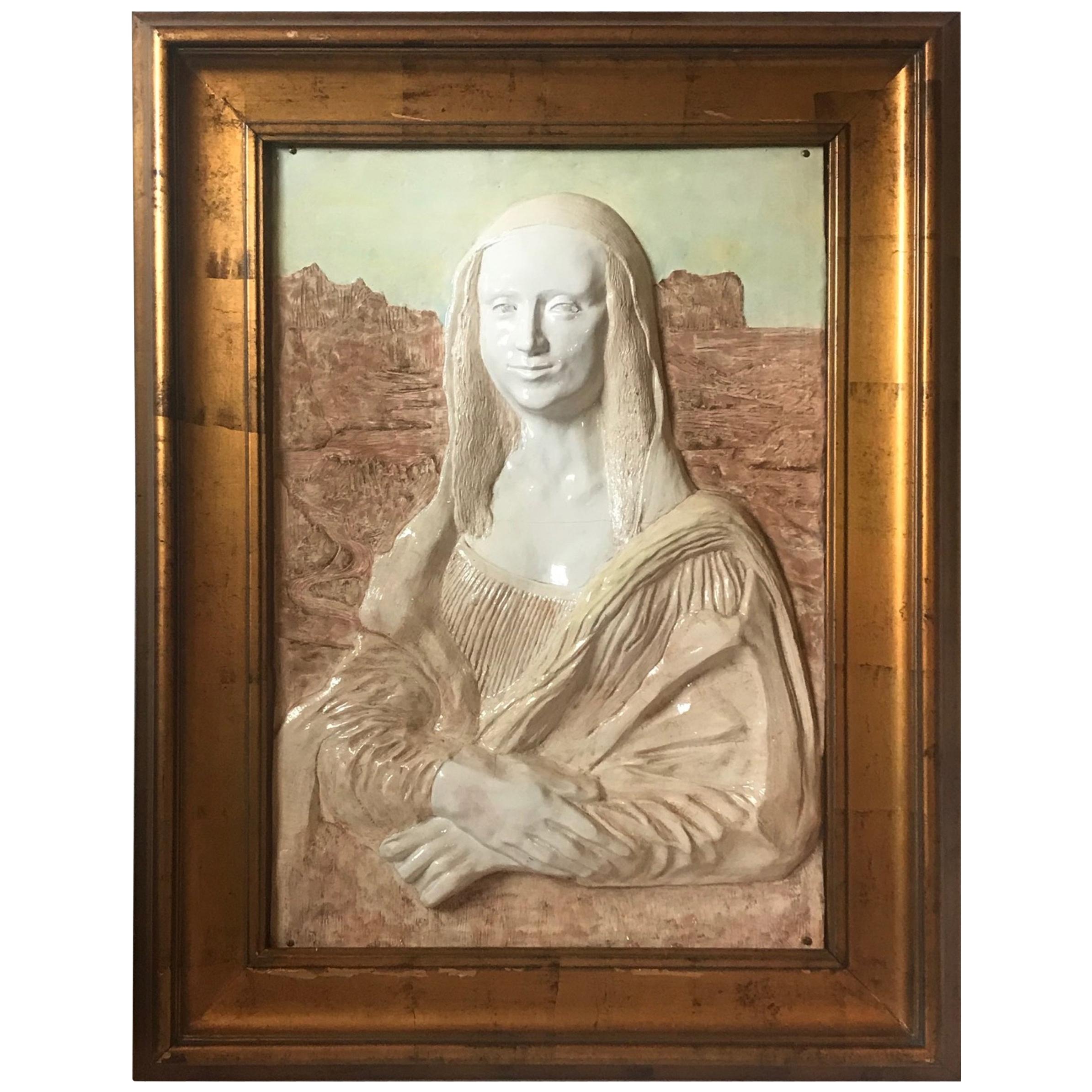 Large Vintage Ceramic High Relief Portrait Mona Lisa