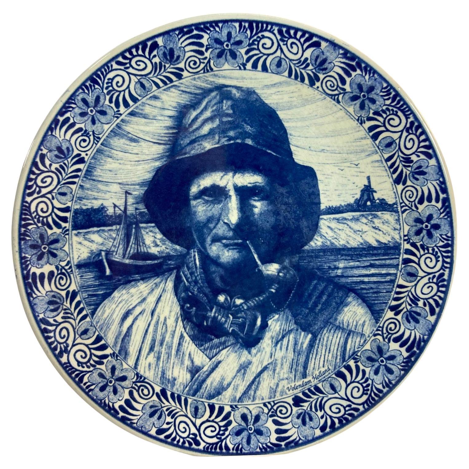 DELFT Large Vintage Ceramic Plate Blue and White Dutch Holland Charger 1940s