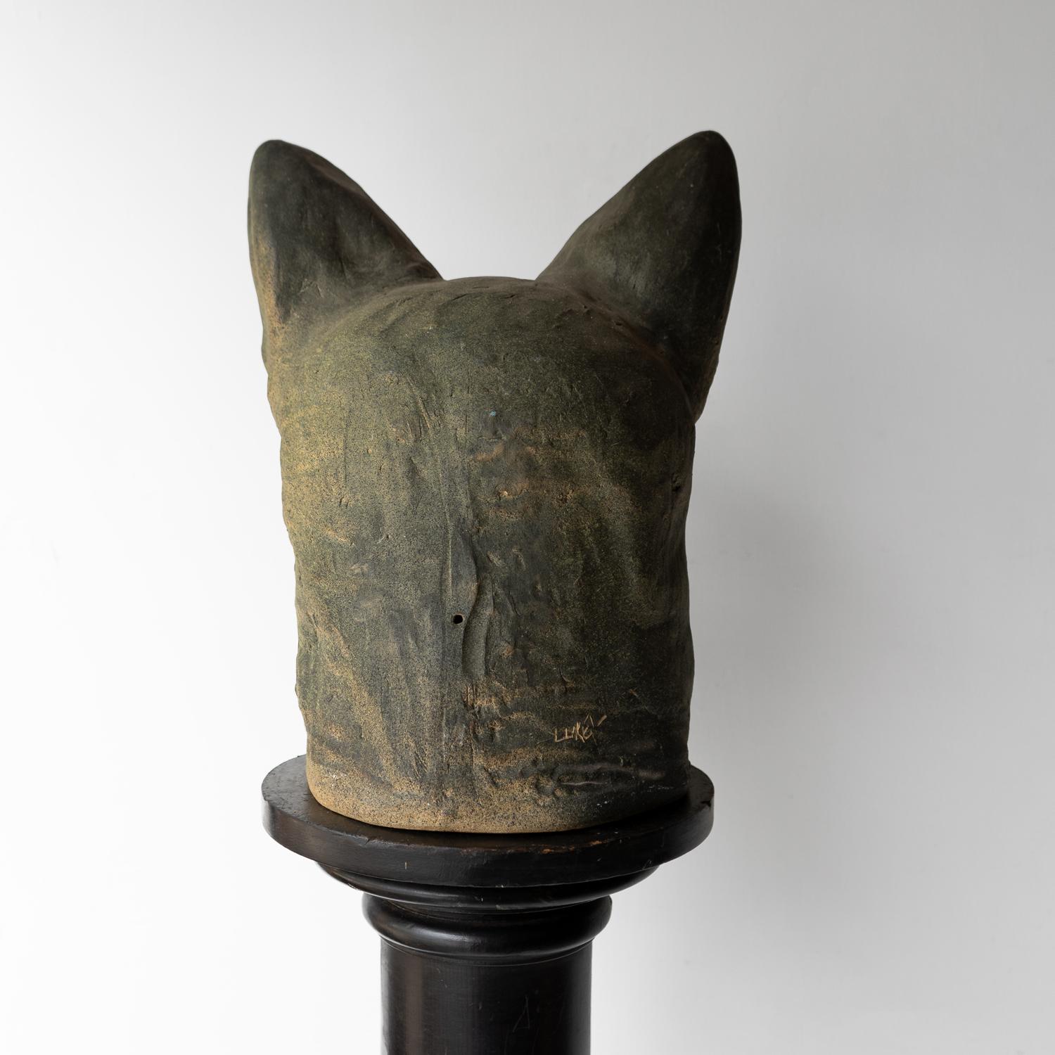Large Vintage Ceramic Sci-Fi Inspired Cat Head Sculpture, 1970s For Sale 1