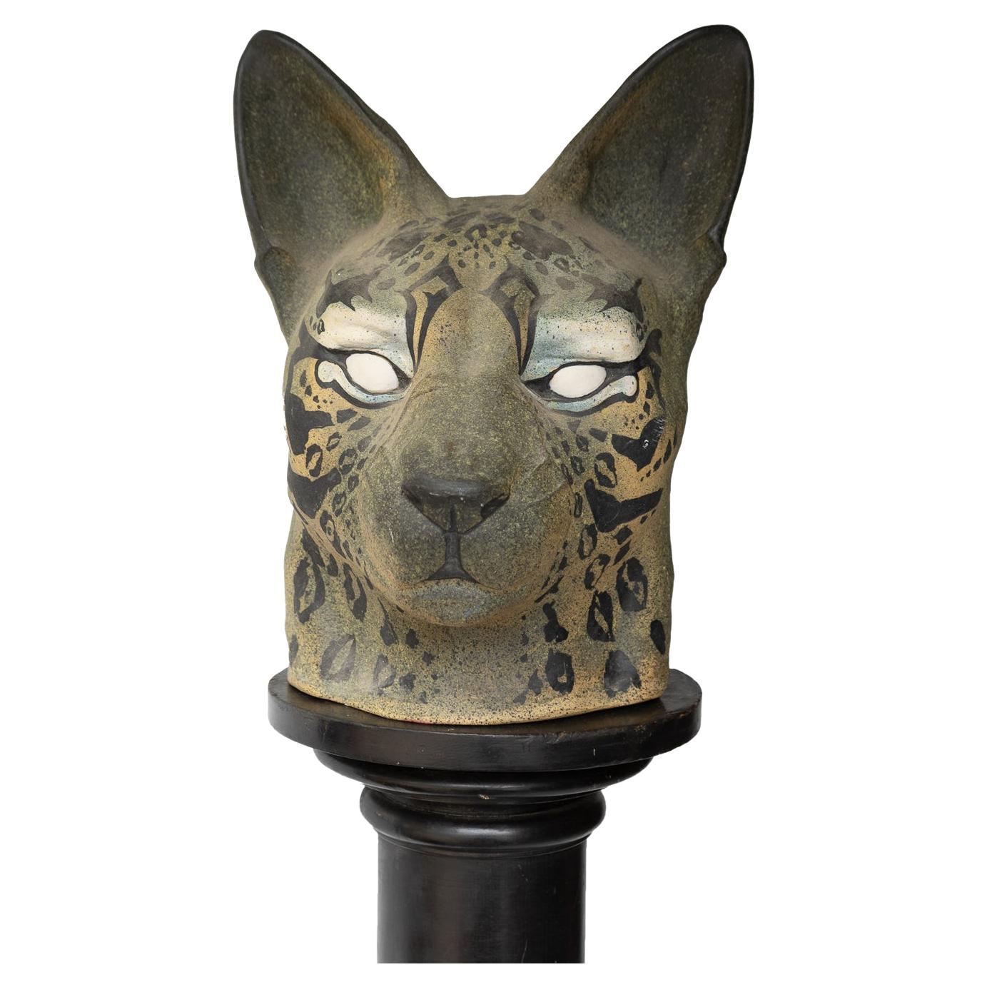 Large Vintage Ceramic Sci-Fi Inspired Cat Head Sculpture, 1970s For Sale