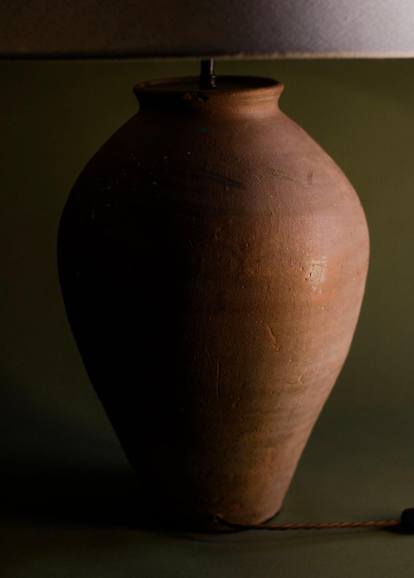 Rustic Large Vintage Ceramic Terracotta Table Lamp For Sale