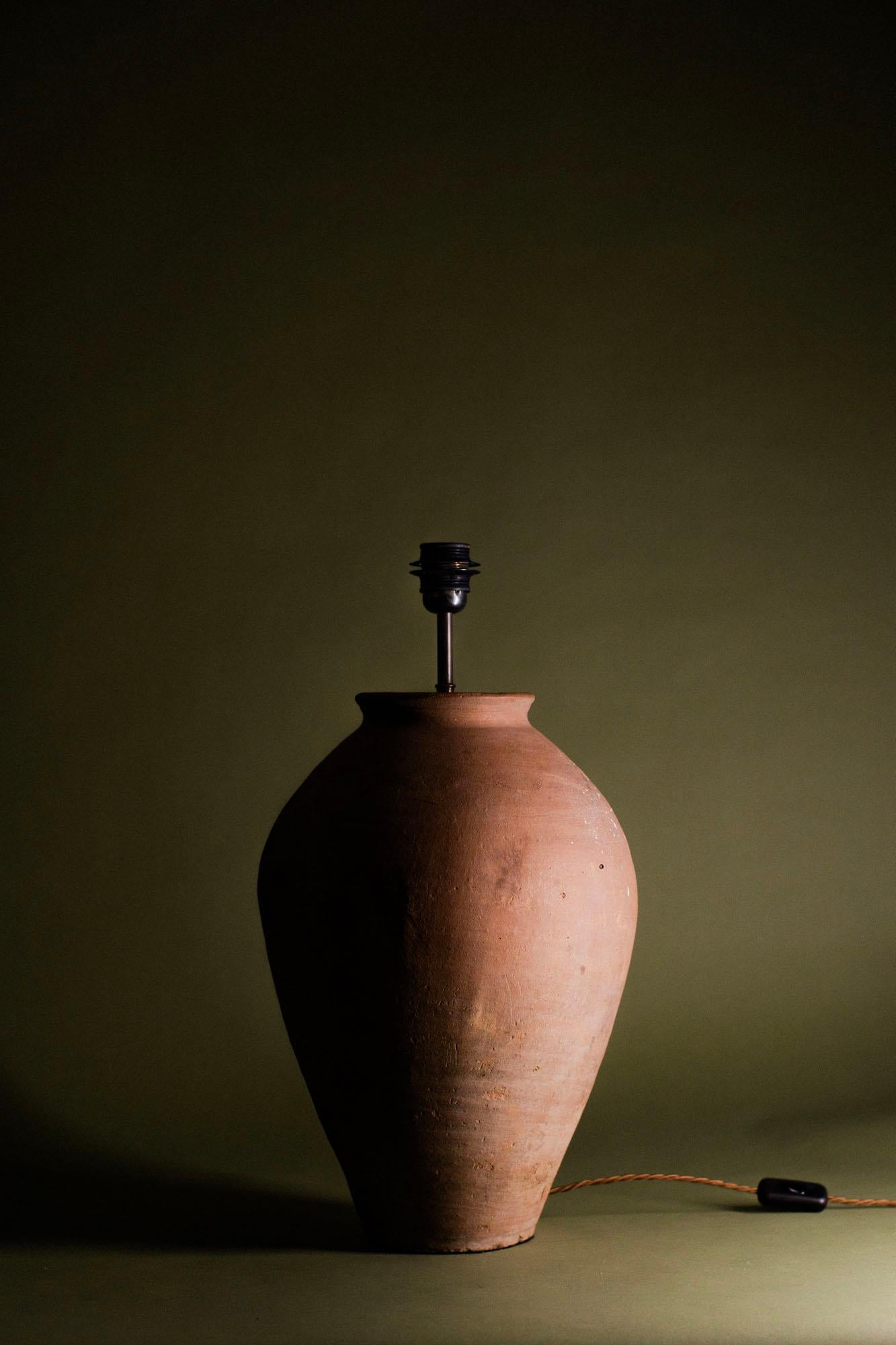 Turkish Large Vintage Ceramic Terracotta Table Lamp For Sale