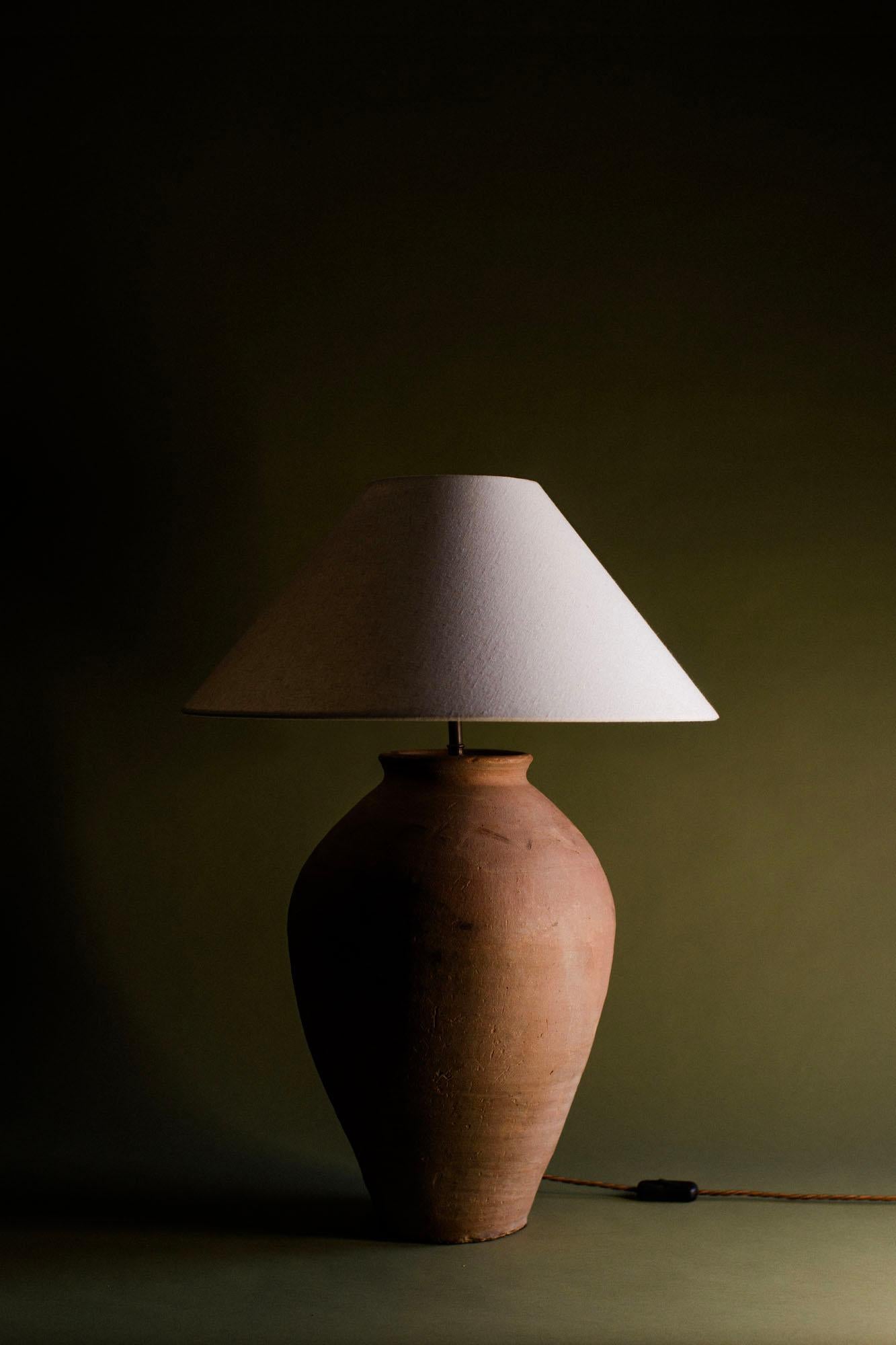 Hand-Crafted Large Vintage Ceramic Terracotta Table Lamp For Sale