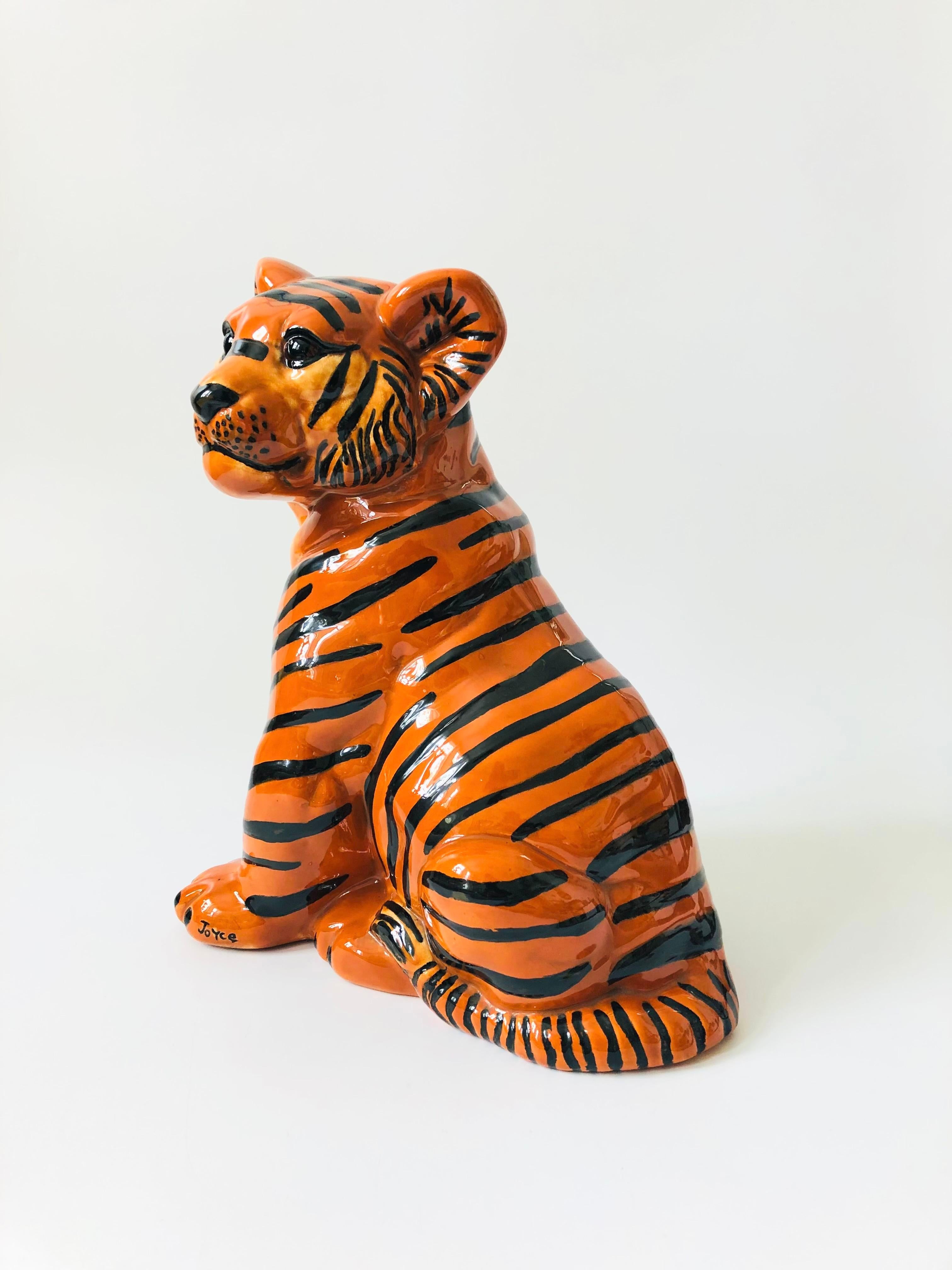Post-Modern Large Vintage Ceramic Tiger Sculpture