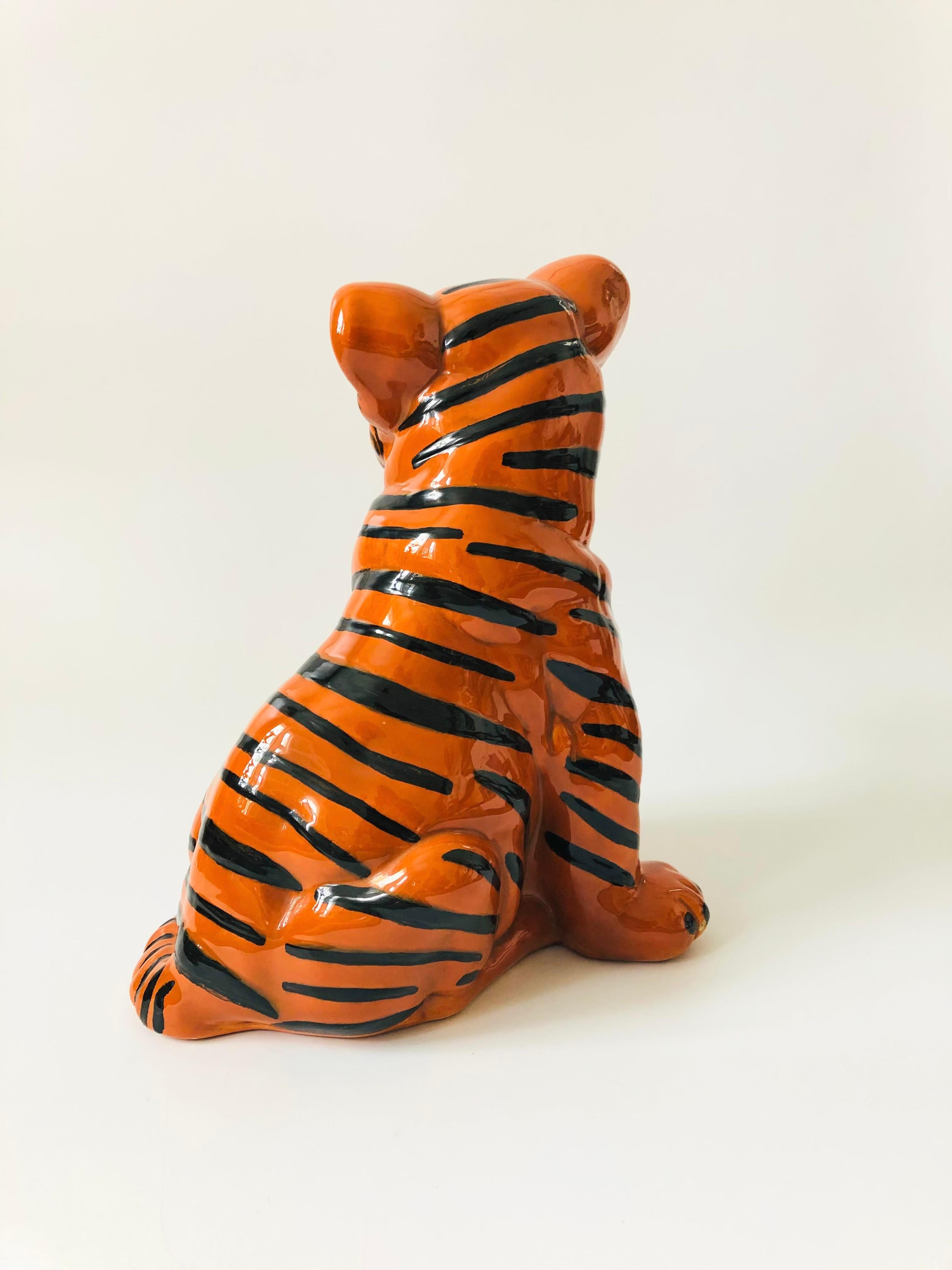 Large Vintage Ceramic Tiger Sculpture In Good Condition In Vallejo, CA