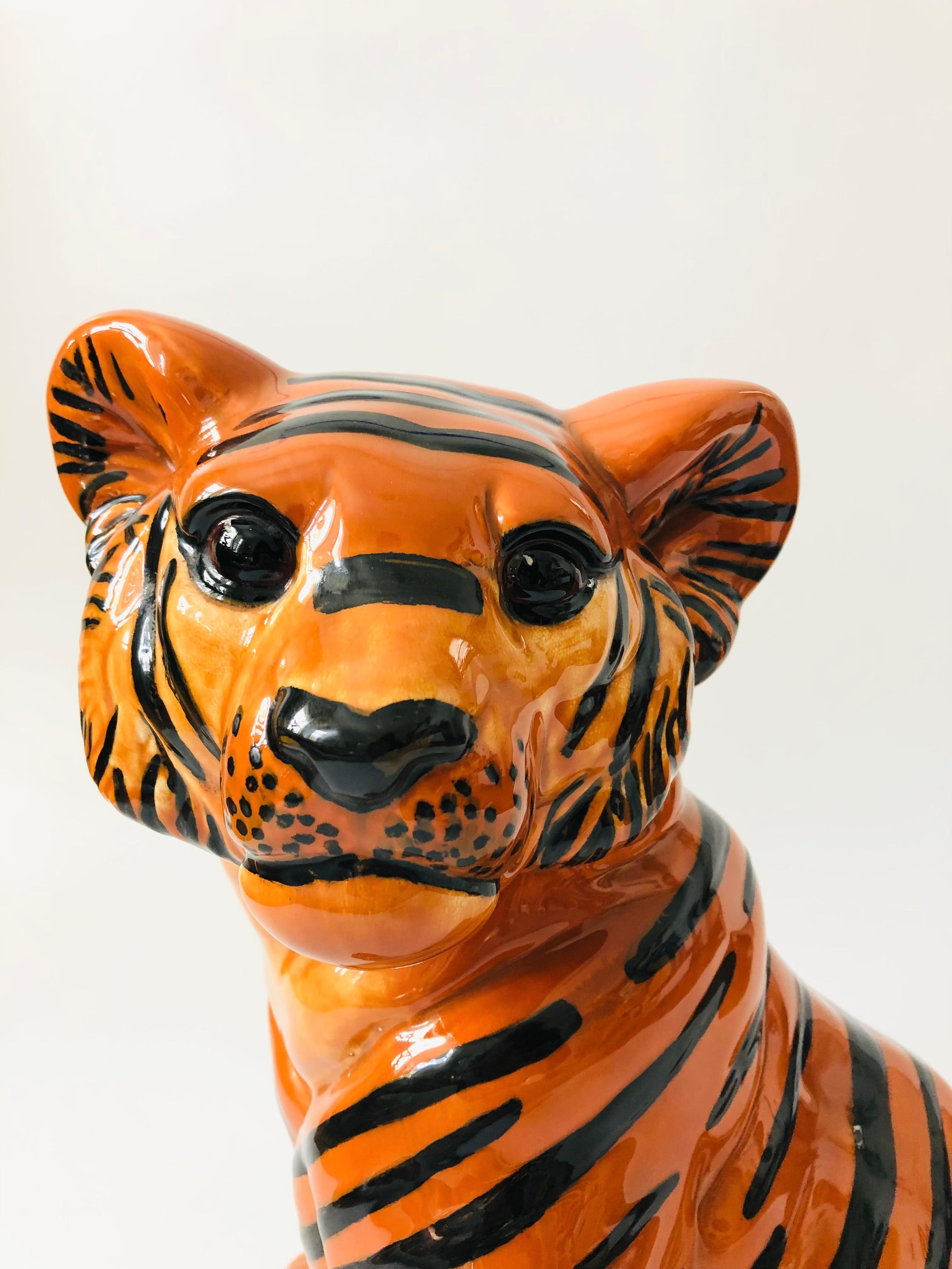 Large Vintage Ceramic Tiger Sculpture For Sale at 1stDibs