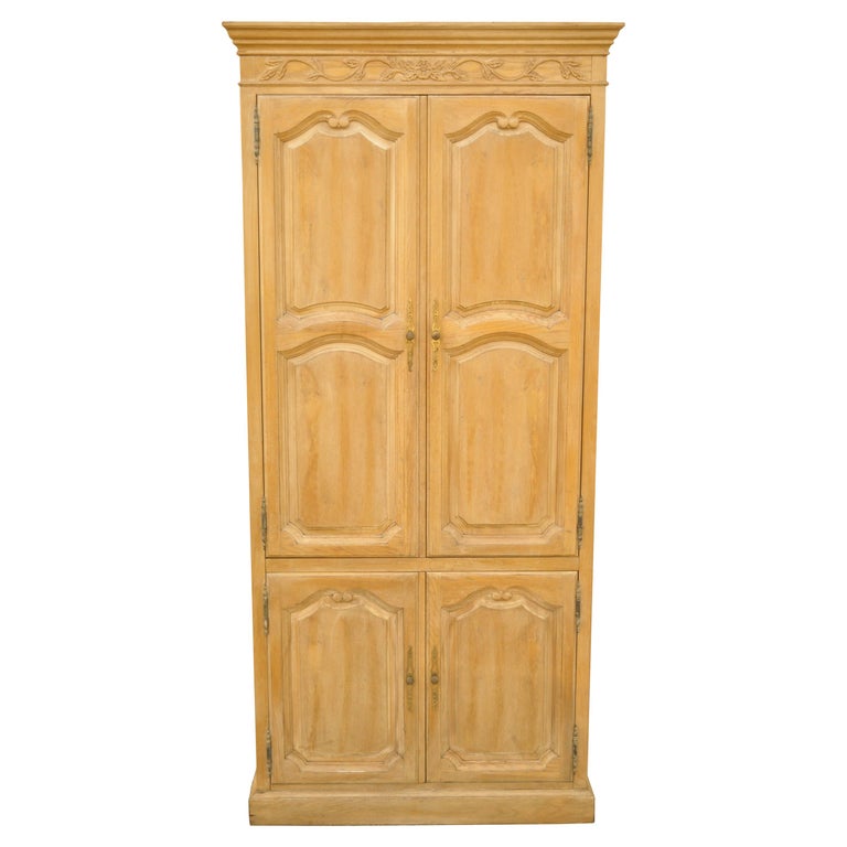 Large Vintage Cerused Oak French Country Provincial Style Tv Cabinet Armoire At 1stdibs Large Vintage Cerused Oak French, French Country Armoire