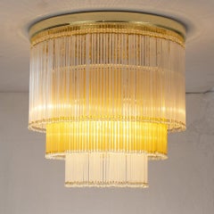 Large Vintage Chandelier with silk and amber Glass Rods, Italy