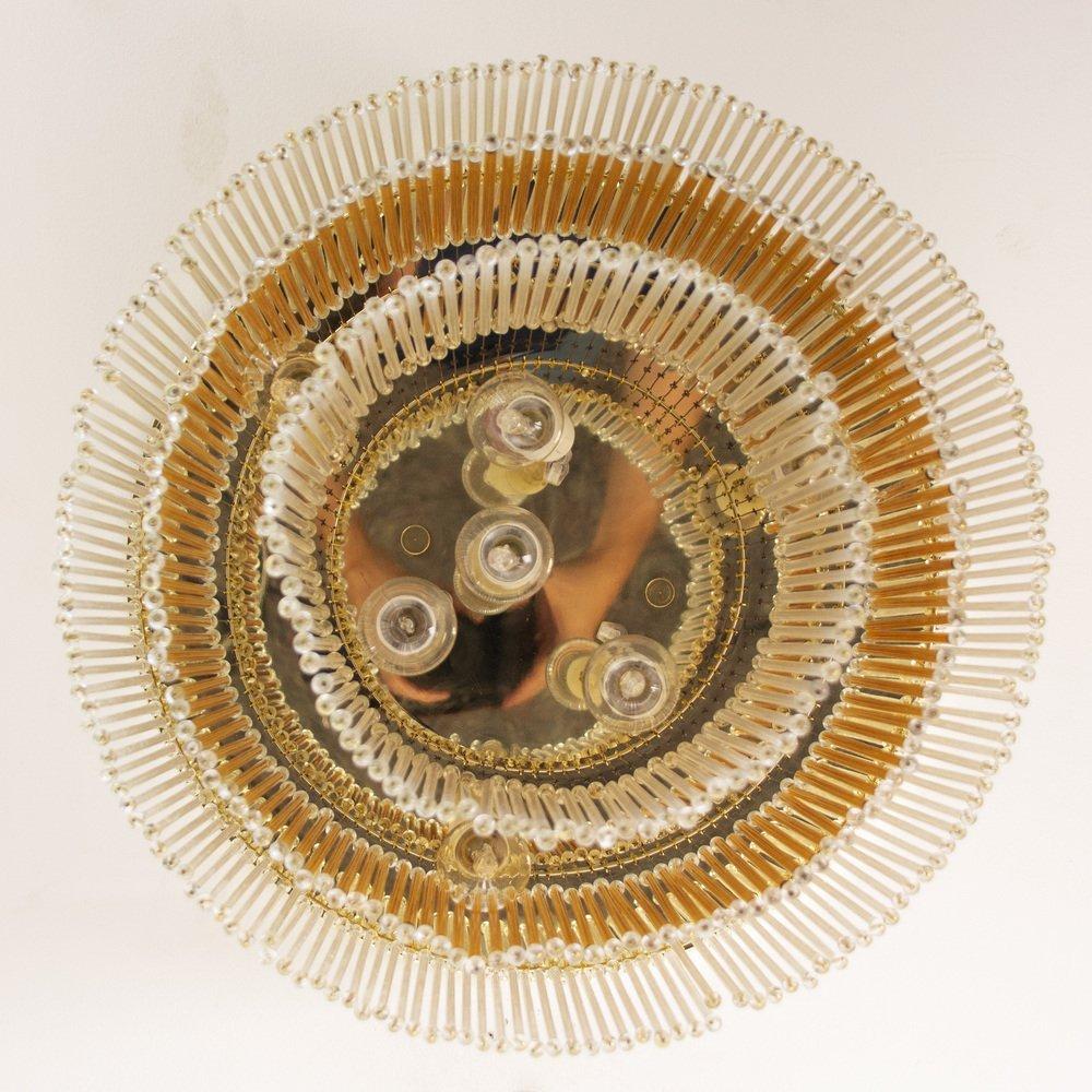 Large Vintage Chandelier with silk and amber Glass Rods, Italy In Excellent Condition For Sale In Venezia, IT