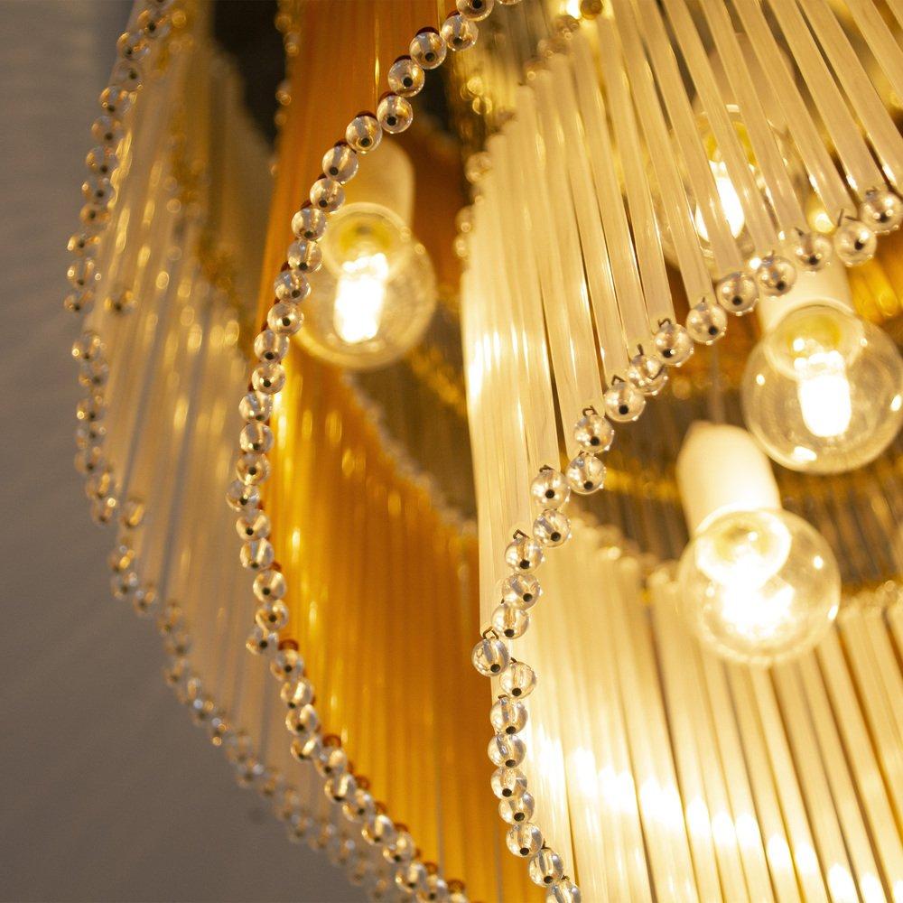 20th Century Large Vintage Chandelier with silk and amber Glass Rods, Italy For Sale