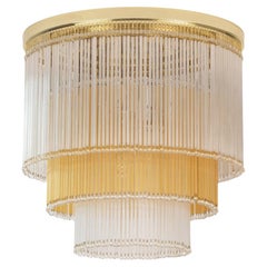 Large Vintage Chandelier with silk and amber Glass Rods, Italy