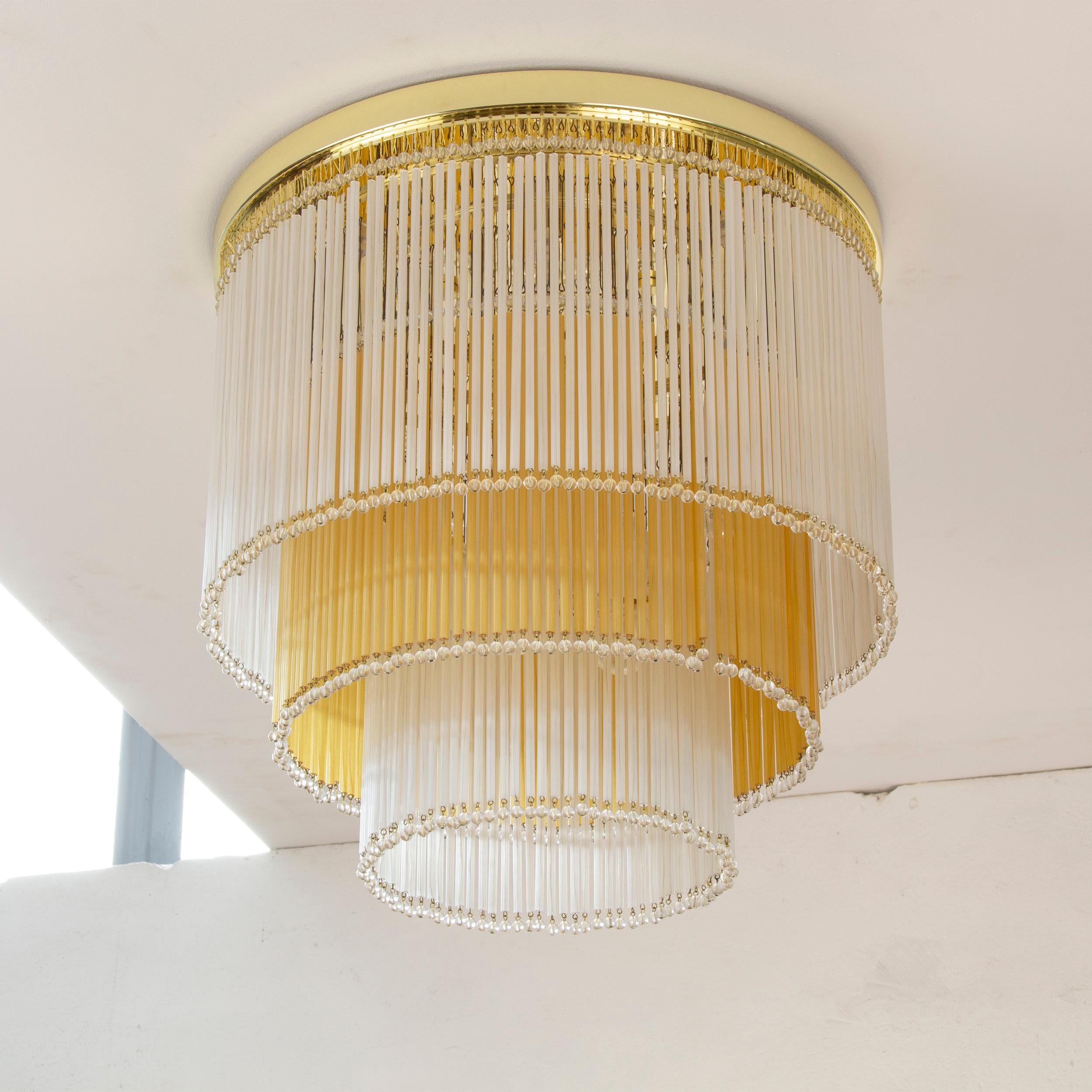 Italian Large Vintage Chandelier with silk and amber Glass Rods, Italy For Sale