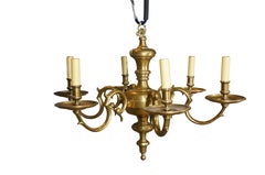 Large Vintage Chapman Brass Six Arm Colonial Faux Candlestick Chandelier 36"