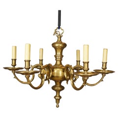 Grand lustre vintage en laiton Coloni à six bras de lumière, 36".