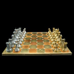 Large Vintage Chess Board, English, Brass, Copper, Gaming Set, Late 20th Century
