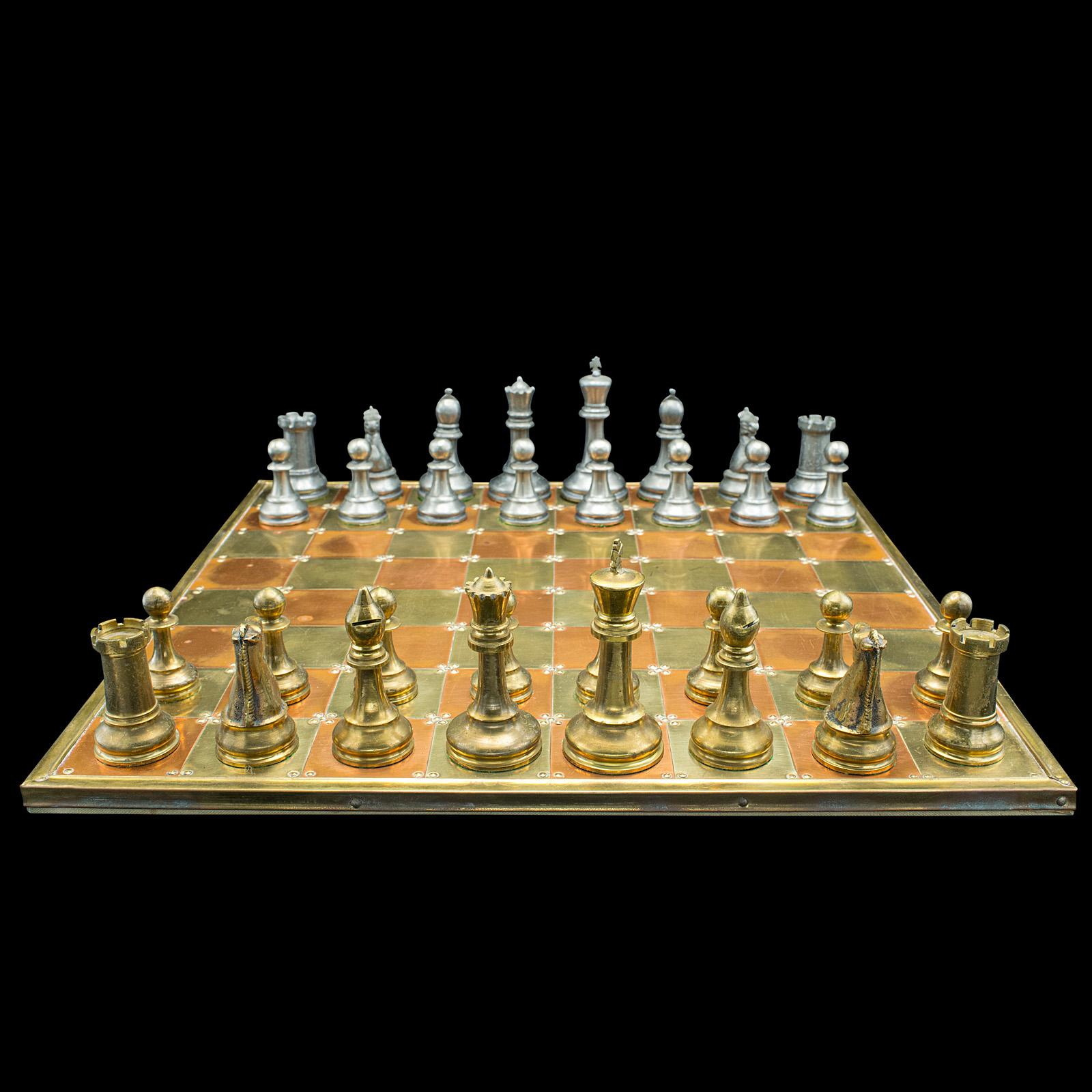 British Large Vintage Chess Board, English, Brass, Copper, Gaming Set, Late 20th Century For Sale
