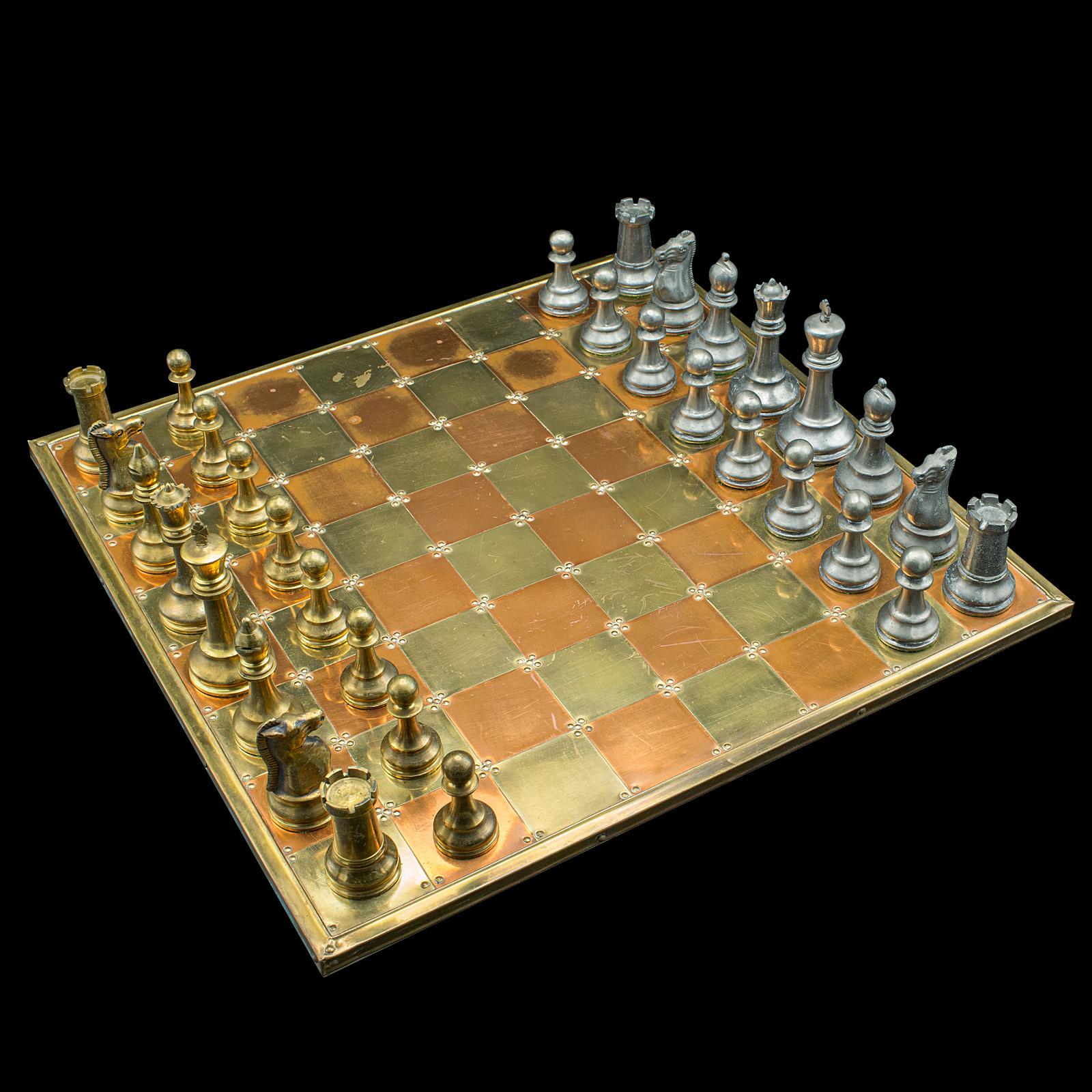 Large Vintage Chess Board, English, Brass, Copper, Gaming Set, Late 20th Century In Good Condition For Sale In Hele, Devon, GB