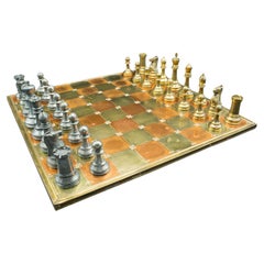 Large Vintage Chess Board, English, Brass, Copper, Gaming Set, Late 20th Century