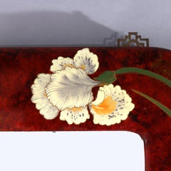 Large Vintage Chinese Art Nouveau Mirror With Hand Painted Garden Irises c1920
