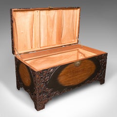 Large Vintage Chinese Carved Chest, Camphorwood Linen Trunk, Art Deco, C.1930