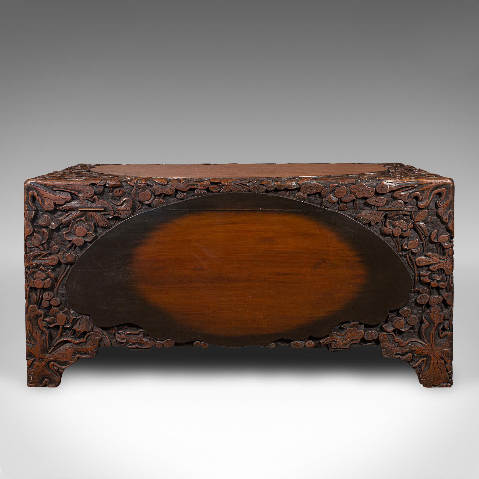 Hardwood Large Vintage Chinese Carved Chest, Camphorwood Linen Trunk, Art Deco, C.1930 For Sale