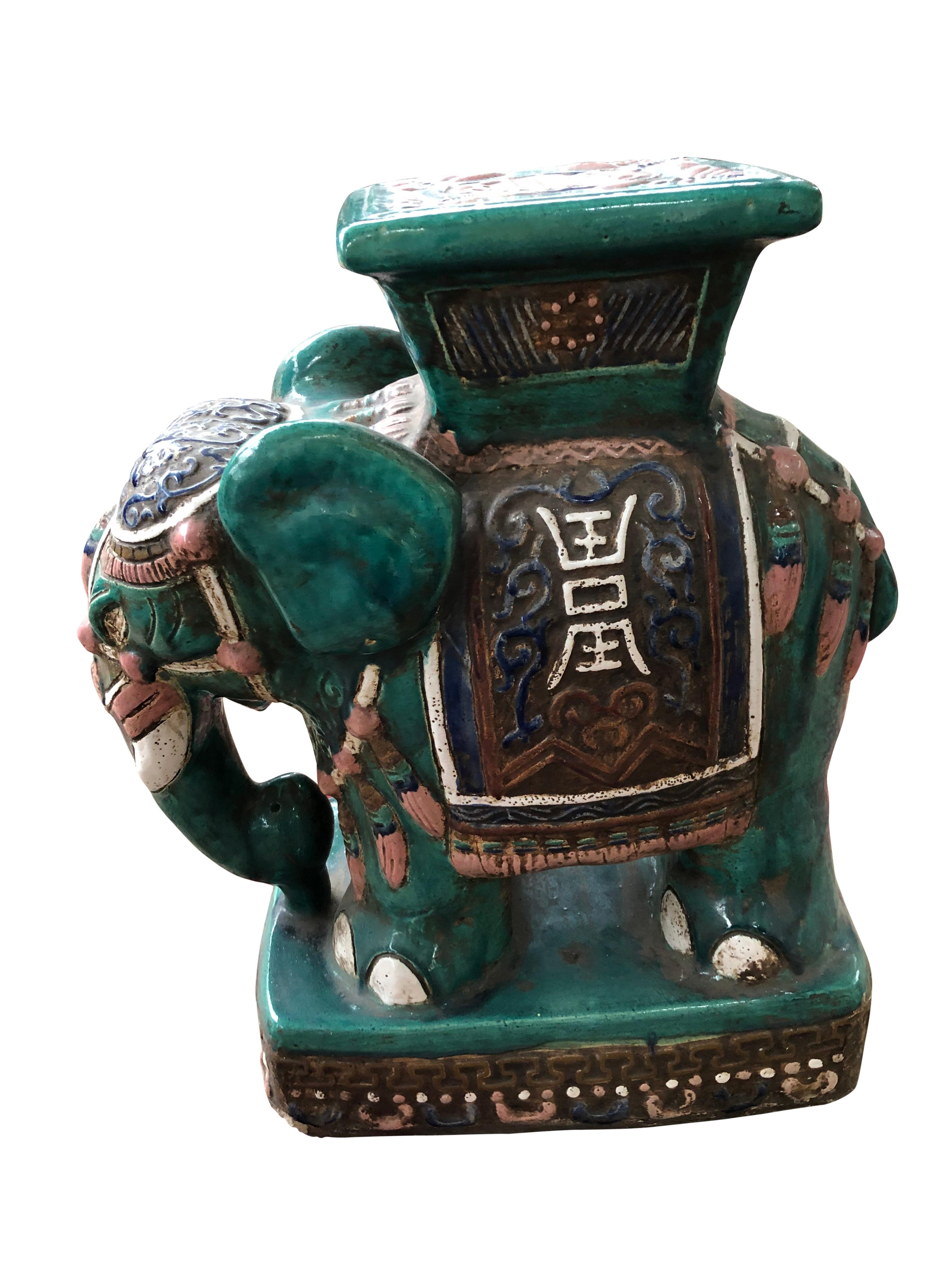Asian Large Vintage Chinese Ceramic Elephant Pedestal, 20th Century For Sale