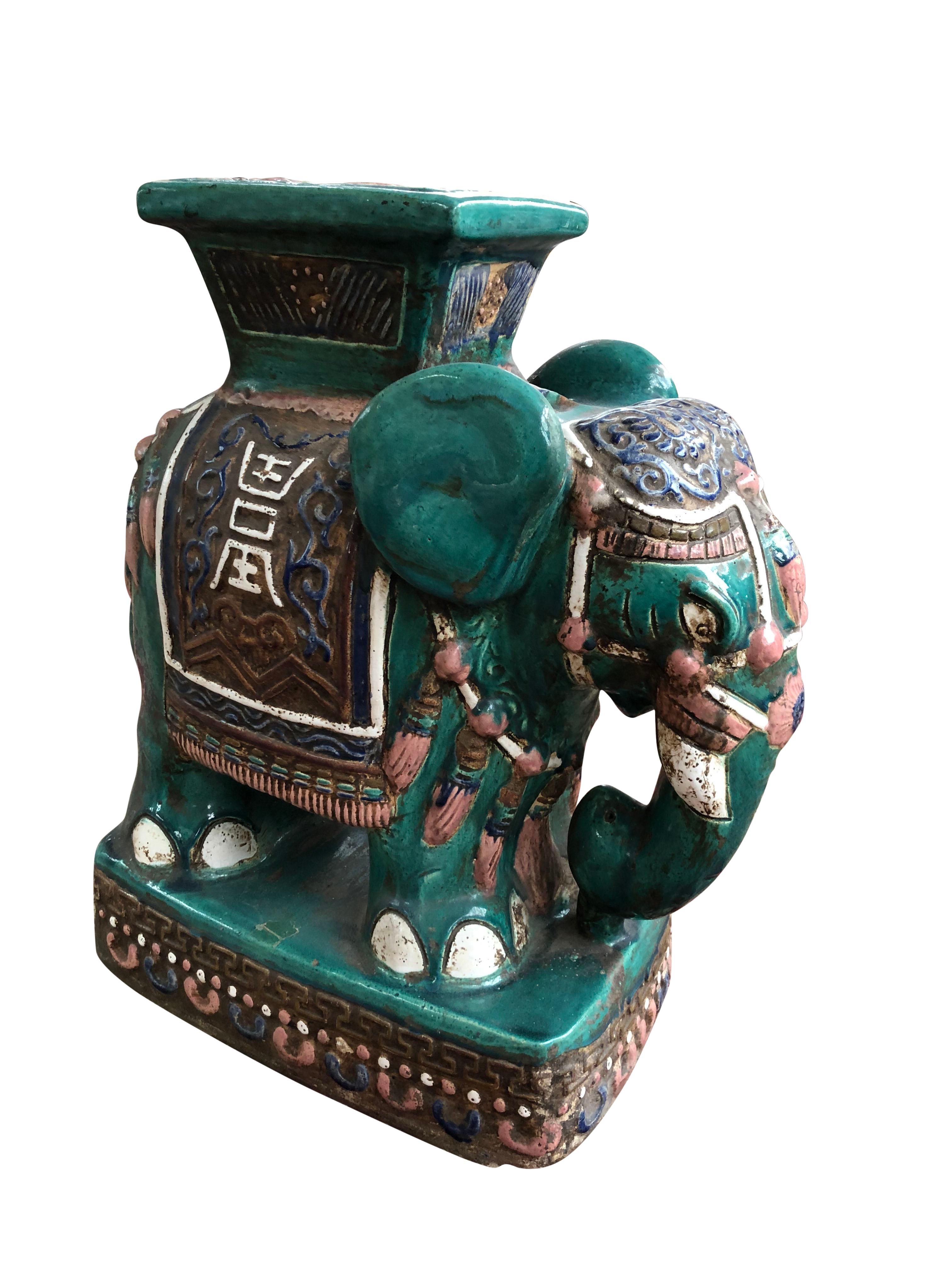 Large Vintage Chinese Ceramic Elephant Pedestal, 20th Century In Good Condition For Sale In London, GB