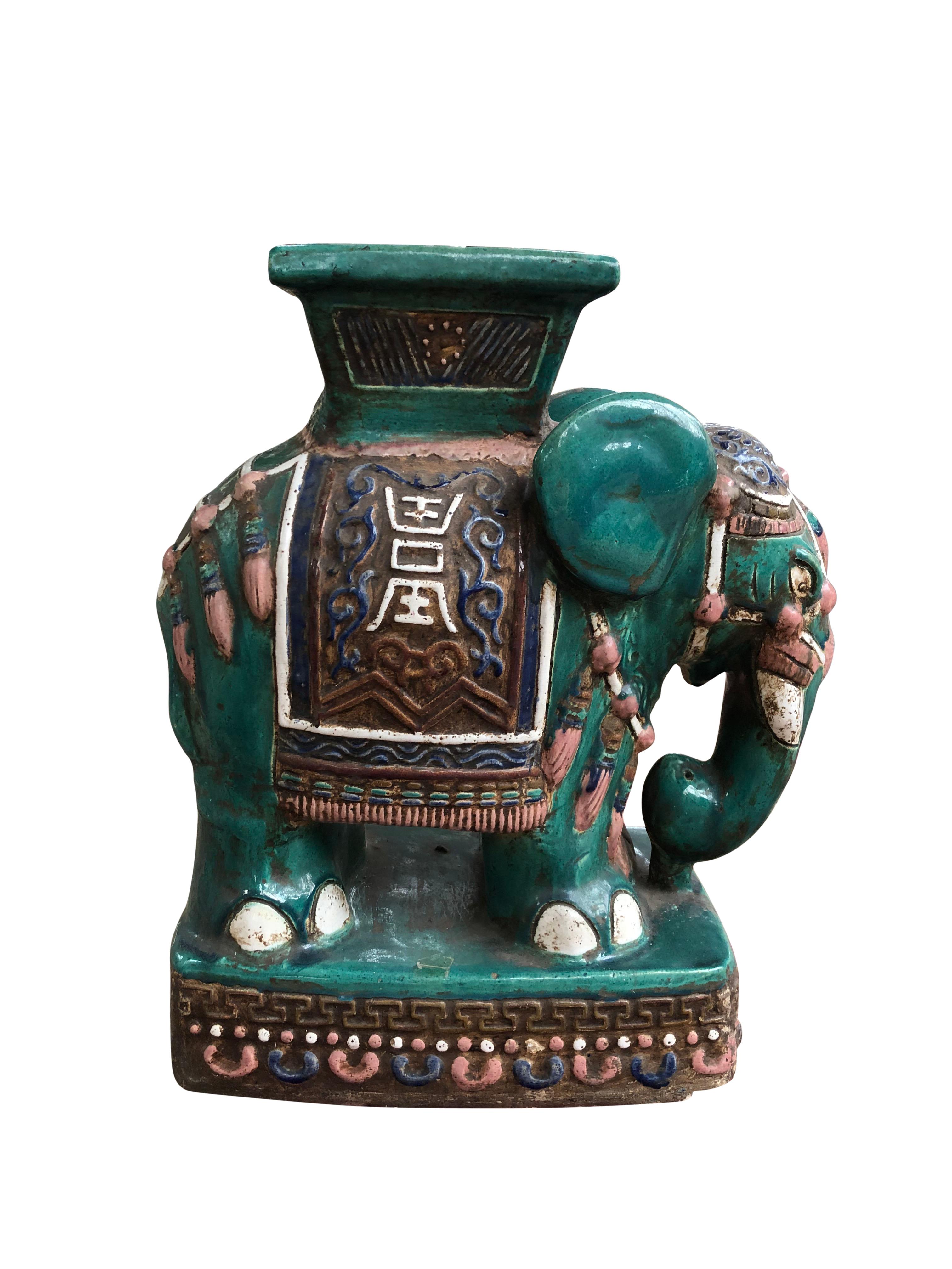 Large Vintage Chinese Ceramic Elephant Pedestal, 20th Century For Sale 1