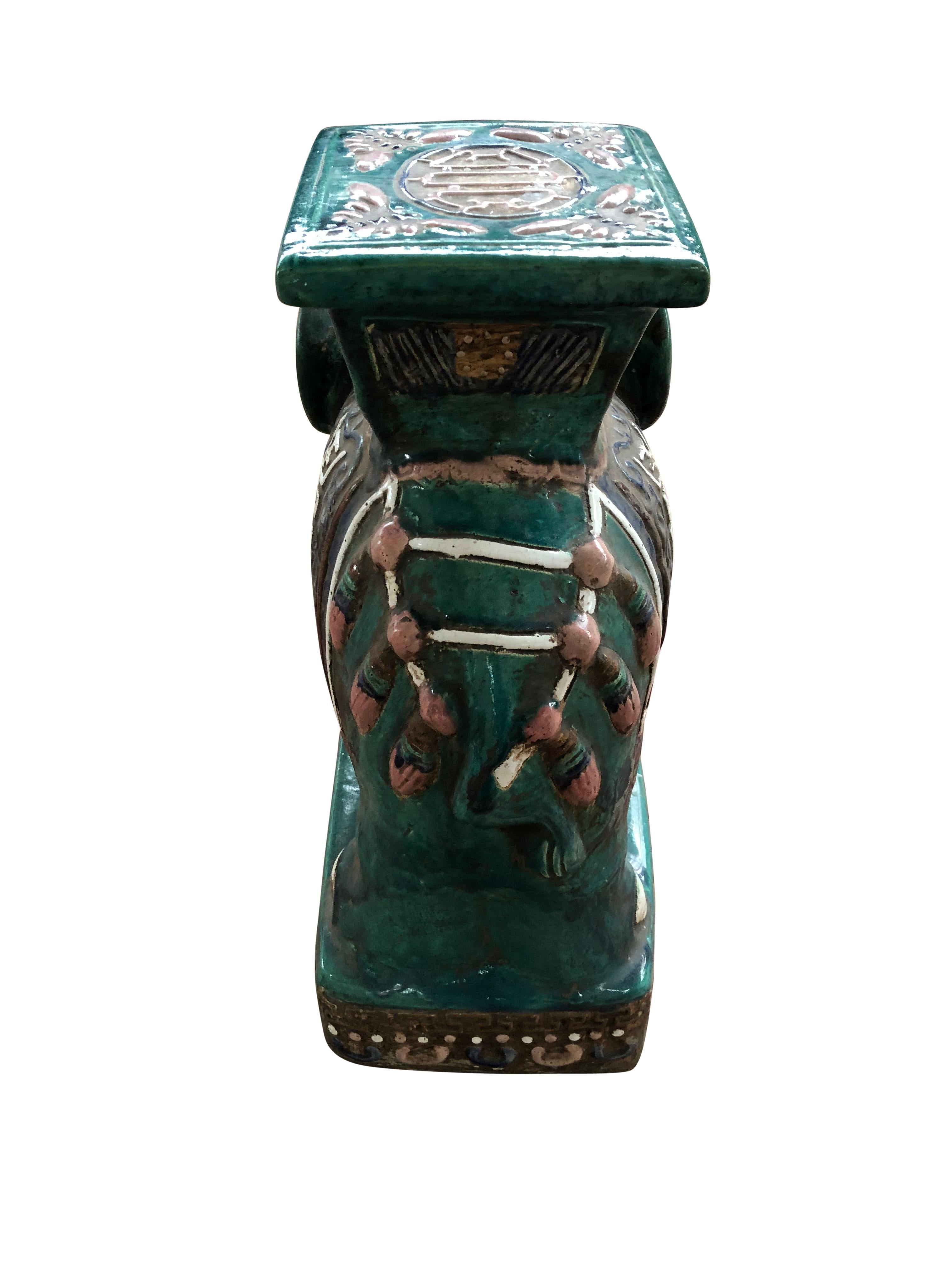 Large Vintage Chinese Ceramic Elephant Pedestal, 20th Century For Sale 3