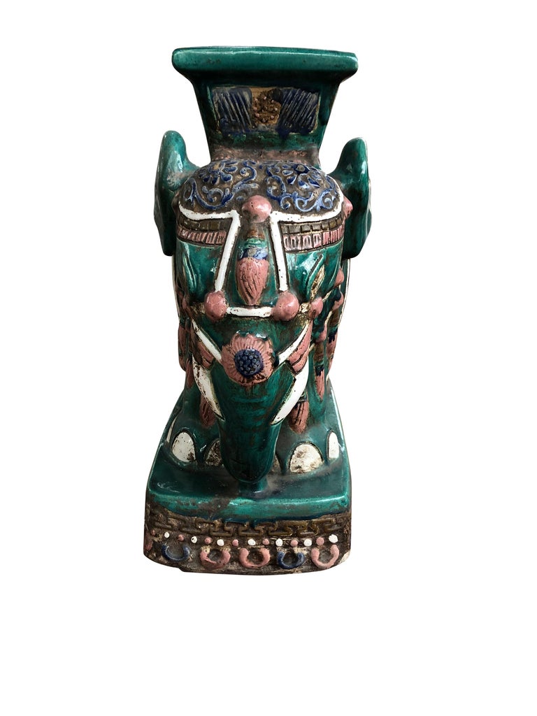 Large Vintage Chinese Ceramic Elephant Pedestal, 20th Century For Sale